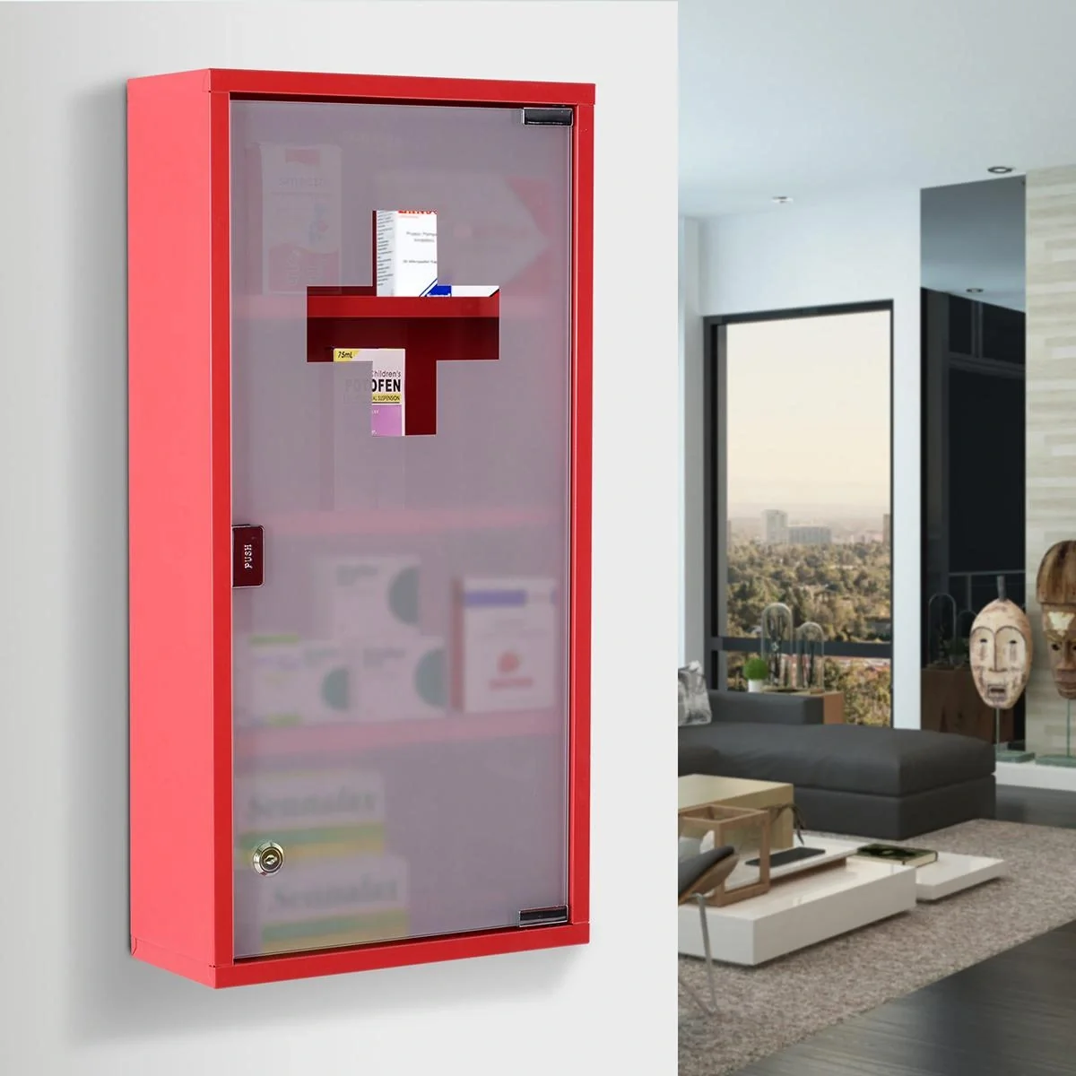 Medizinschrank zum Abschließen rot - 10
