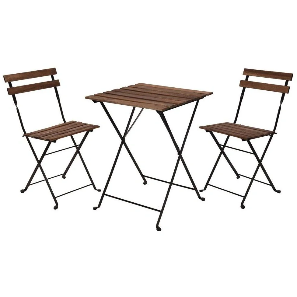 NL Pro Garden Bistro Set 3-teilig - 71x55x54 cm - Holz Dunkelbraun/Schwarz Metall - 1