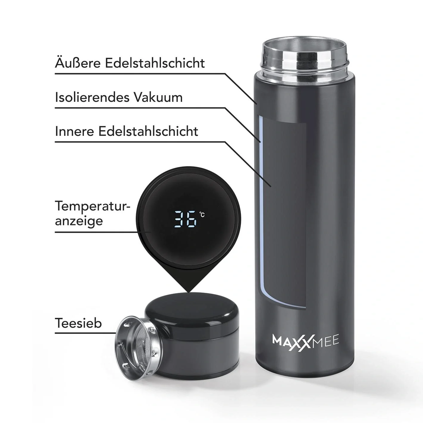 Thermoflasche mit Temperaturanzeige, 500ml - 7