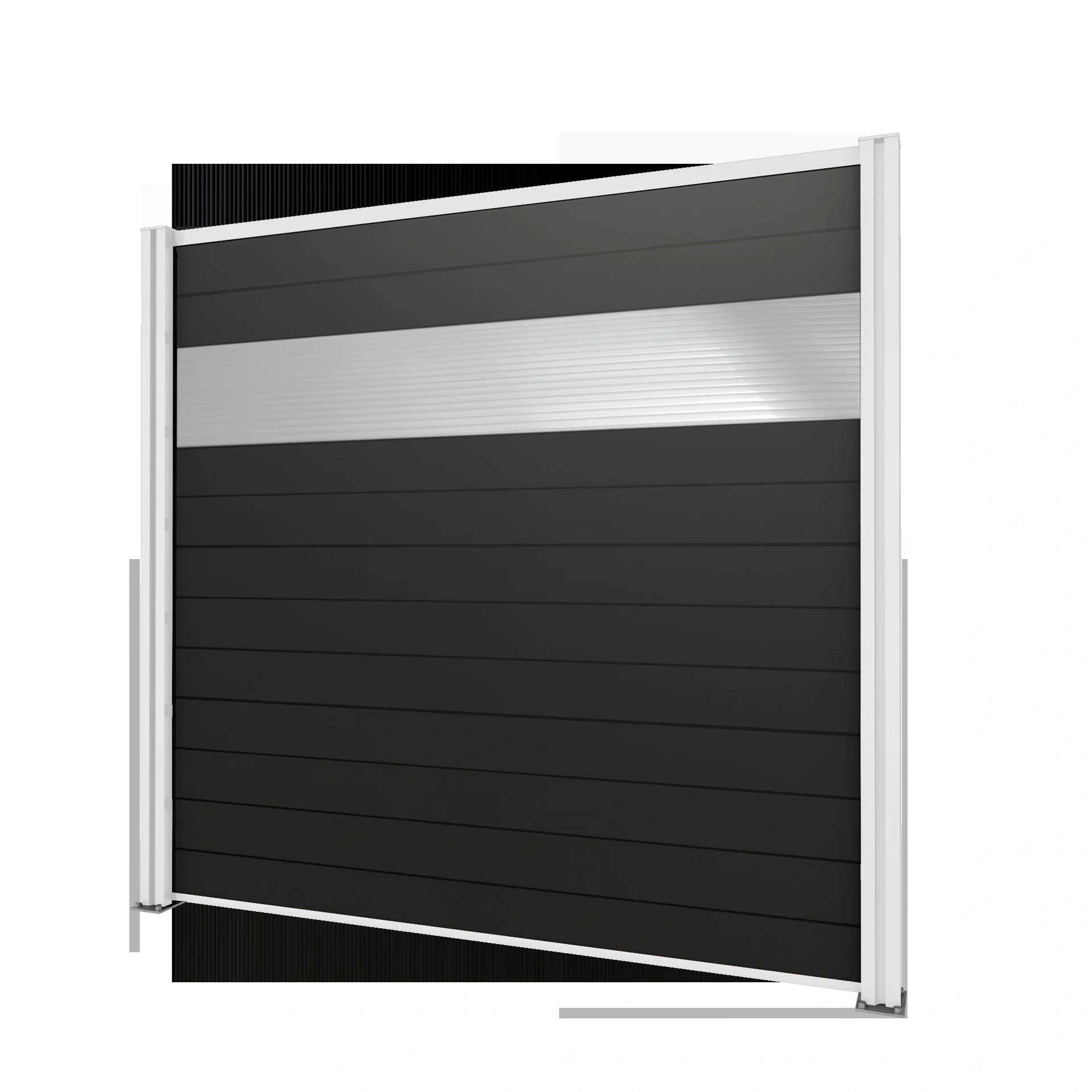 Sichtschutz Grundelement, weiß, 2,02 x 1,86 m, WPC Dielen grau / Polycarbonat Paneele - 2