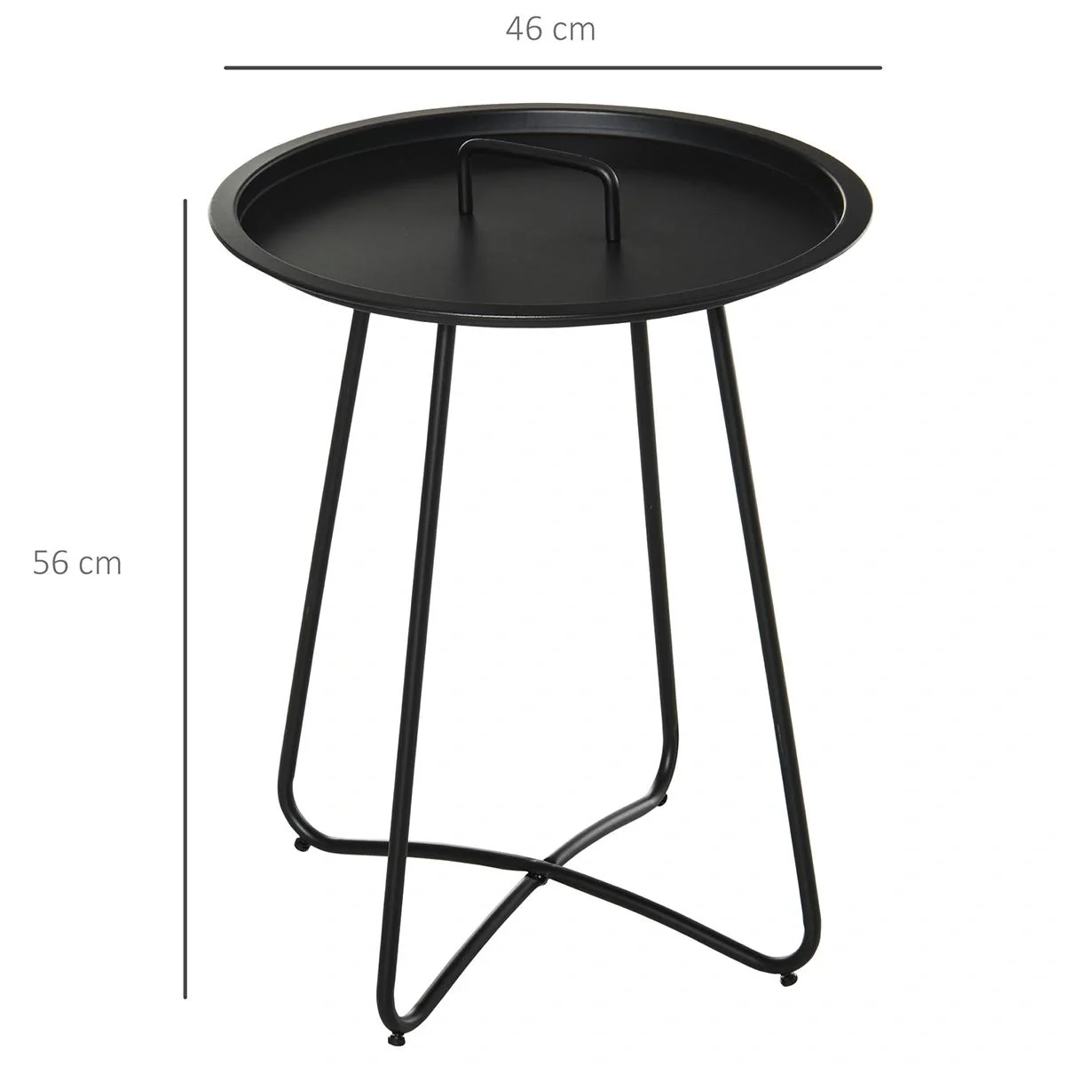 Beistelltisch für Garten Couchtisch Kaffeetisch mit Tragegriff Wohnzimmer Metall Schwarz Ø46 x 56H cm - 5