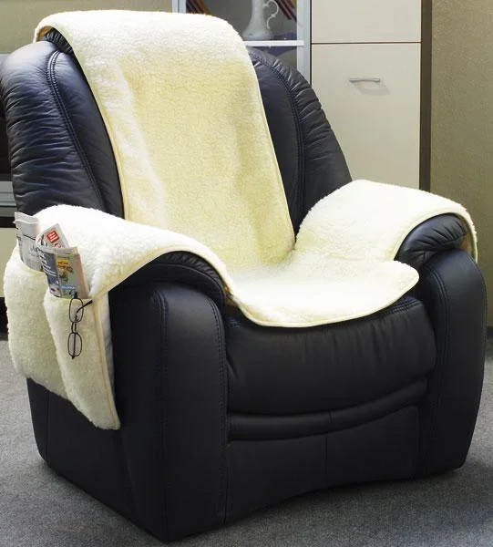 Sesselschoner mit Armlehnen, reine Schurwolle, Farbe natur - 4