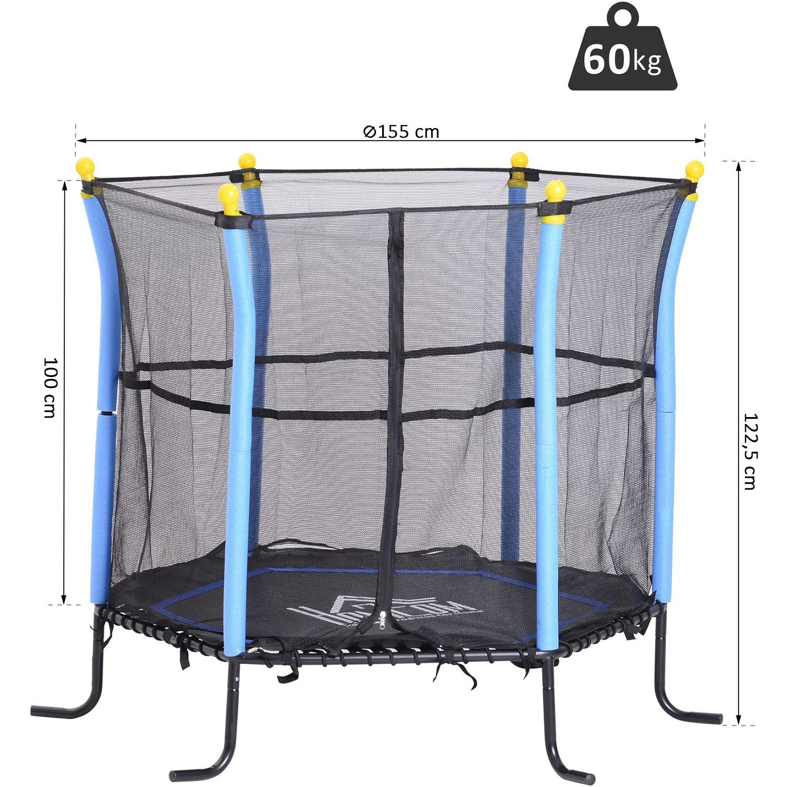 Trampolin Kinder Gartentrampolin mit Sicherheitsnetz Randabdeckung Ø155cm bis 60kg - 8