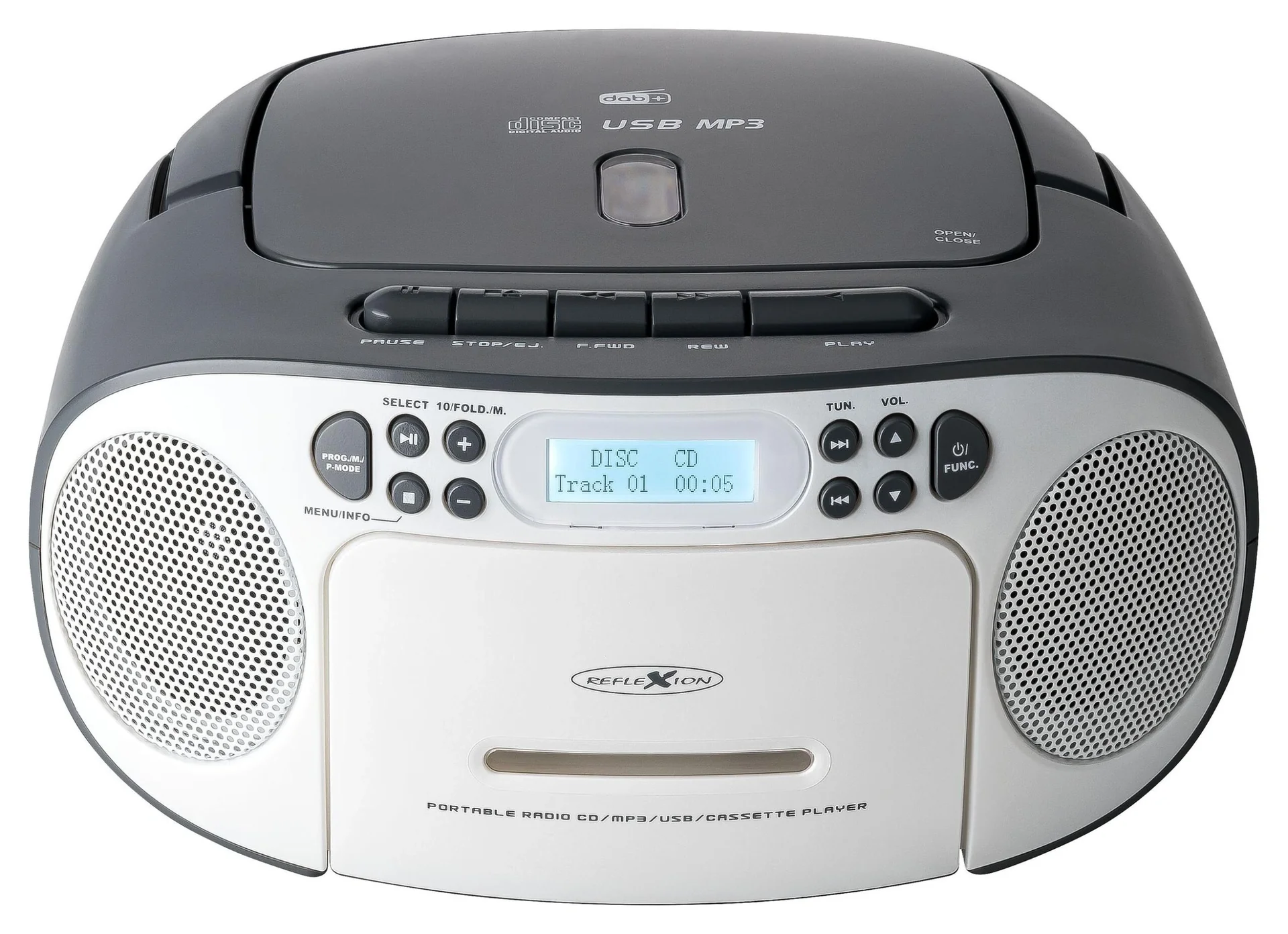 CD Radio Boombox mit DAB+/UKW-Radio, MP3/CD, Kassette und AUX-IN, grau - 4