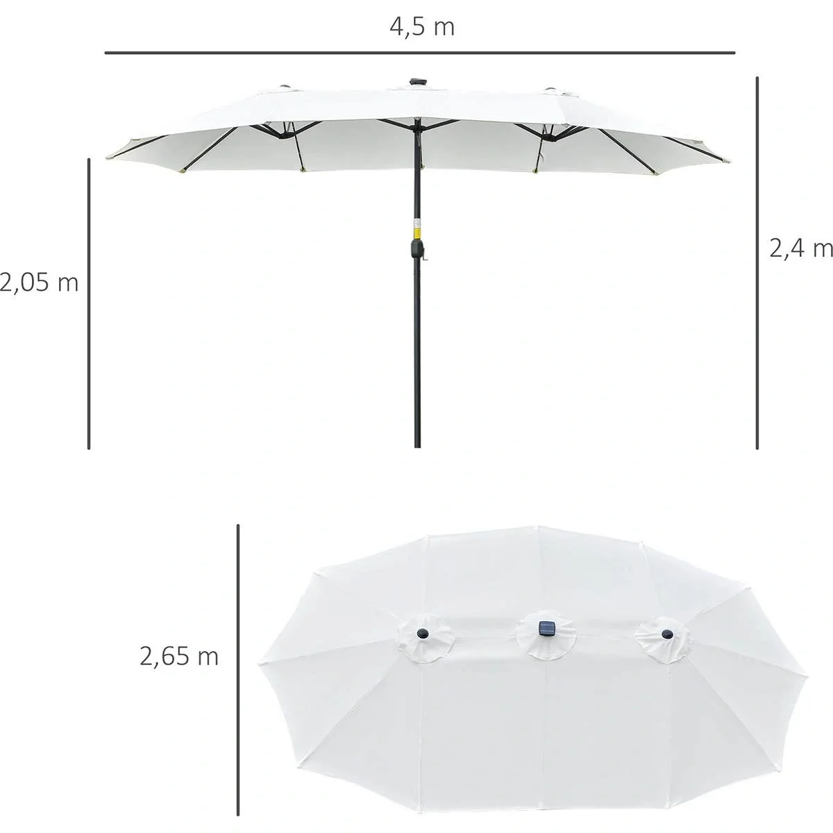 Sonnenschirm mit LED - Weiß - 4,5 Meter Fläche - 5