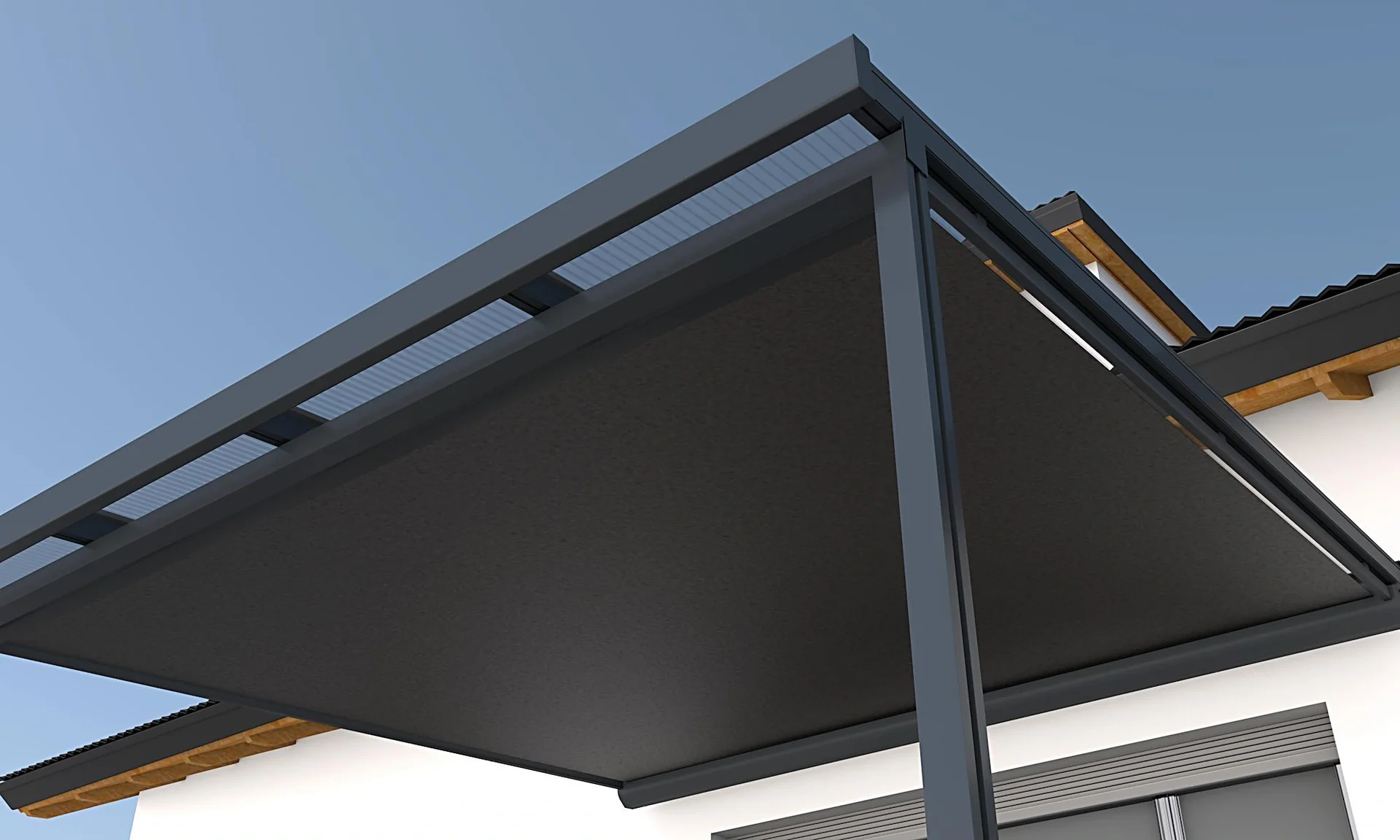 Unterdachmarkise St. Tropez, 4 x 4 m, Farbe anthrazit - Stoff 314638, manueller Antrieb - 2