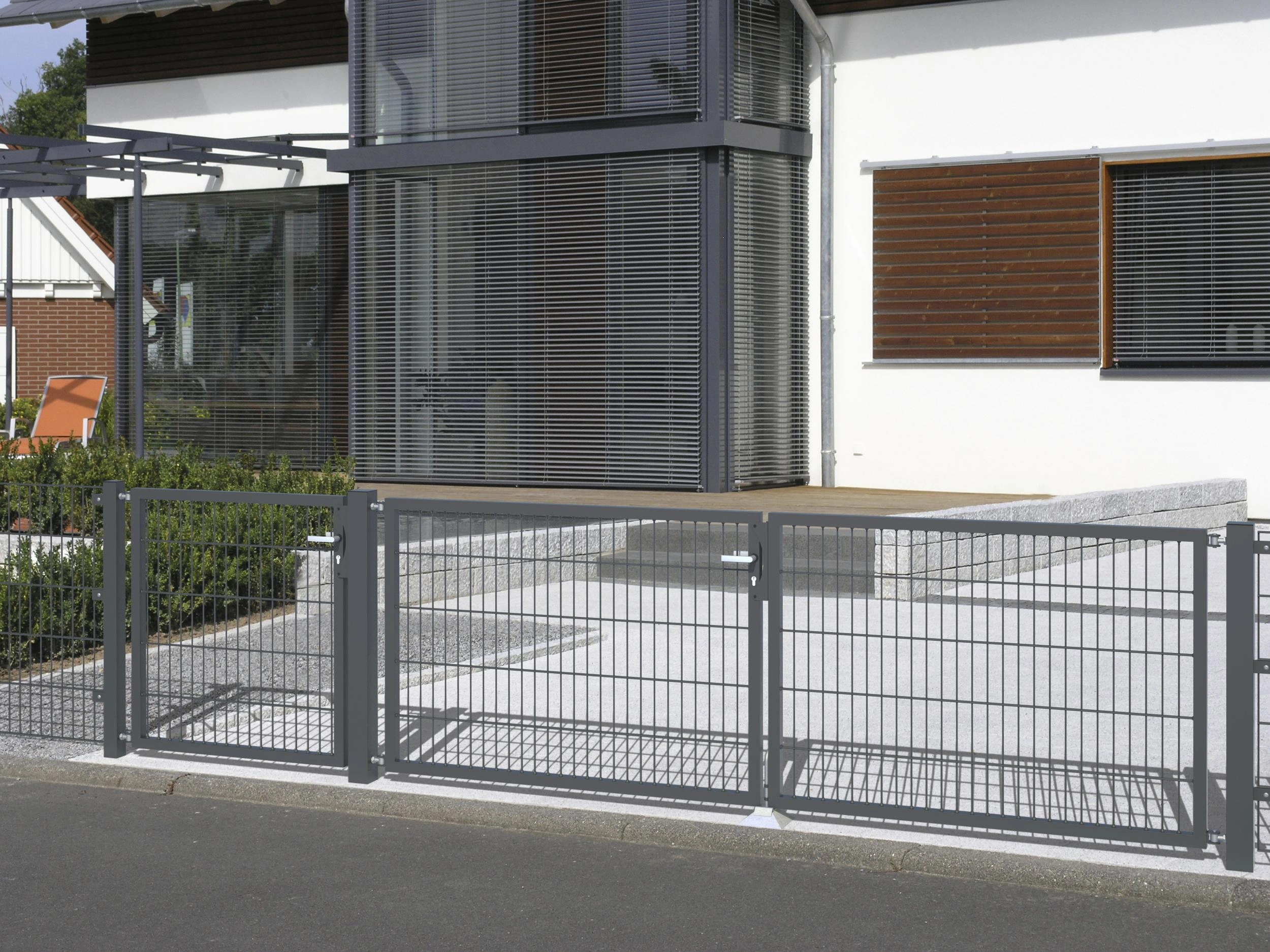 Doppelstabmattenzaun Komplettset, anthrazit, Höhe 160 cm, Länge 26 m - 6
