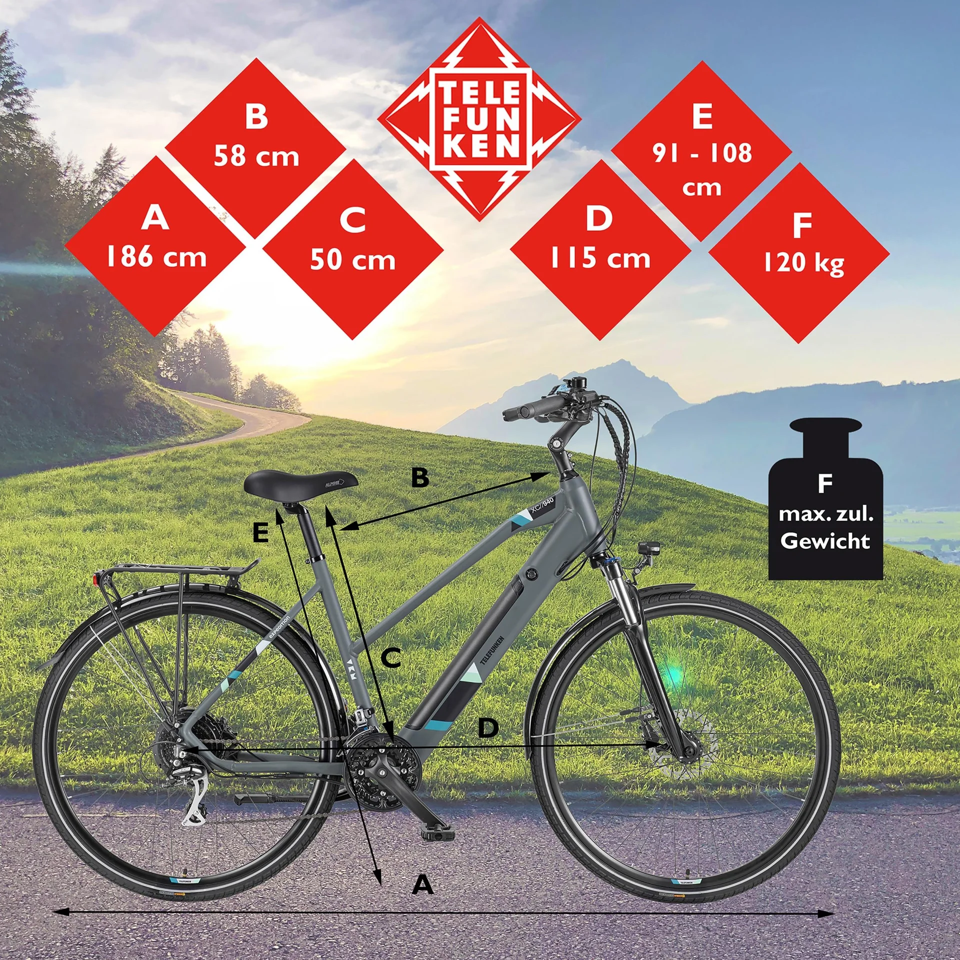 Damen Alu Trekking E-Bike, 28 Zoll, Rahmenhöhe 50 cm, 24-Gang Kettenschaltung, grau, XC940 Expedition - 9