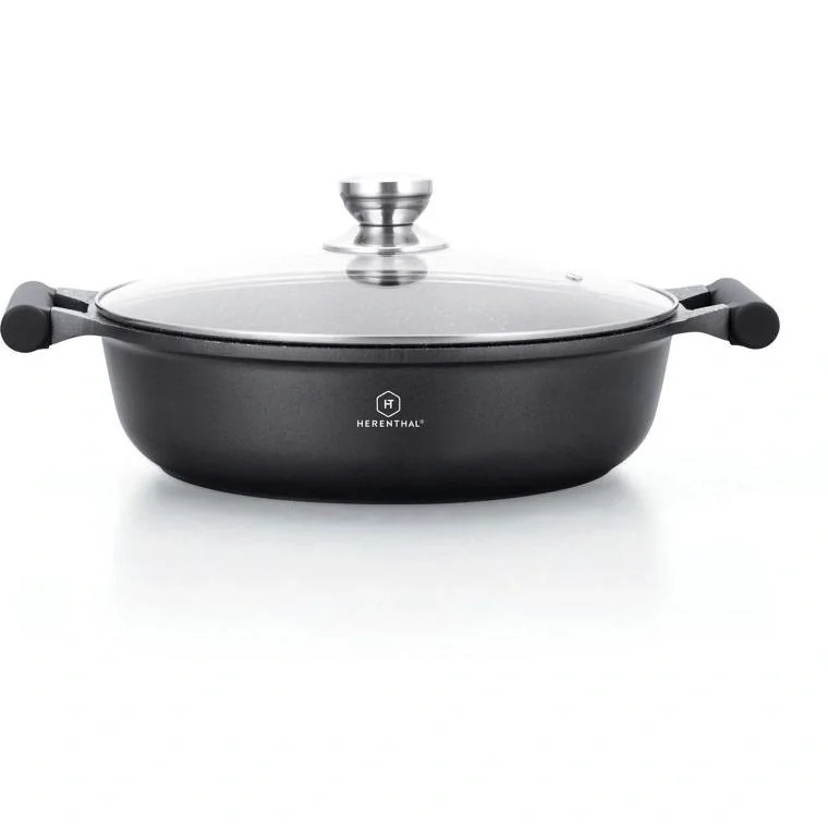 Herenthal Schmorpfanne - Marmorbeschichtung - mit Glasdeckel - 28cm - 1