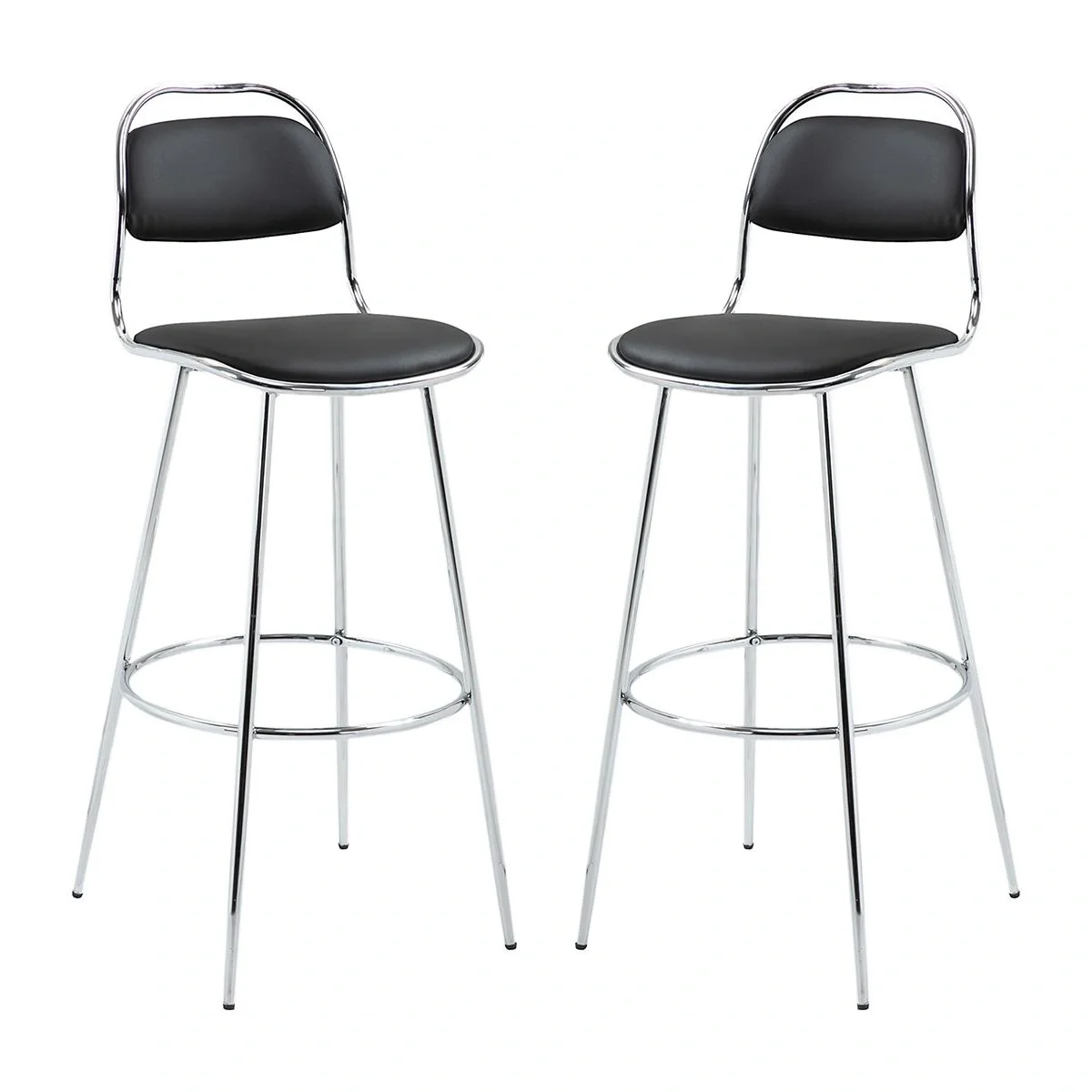 2-tlg. Barhocker Küchenhocker mit Rückenlehne Kunststoffstifte für Küche Esszimmer Metall PU Schaumstoff Schwarz 42,5 x - 4