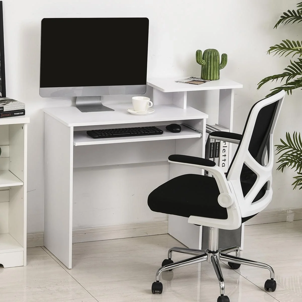 Computertisch, Schreibtisch, Bürotisch, Gamingtisch, PC-Tisch mit Tastaturablage, Schublade, E1 Spanplatte, Weiß, 100 x - 4