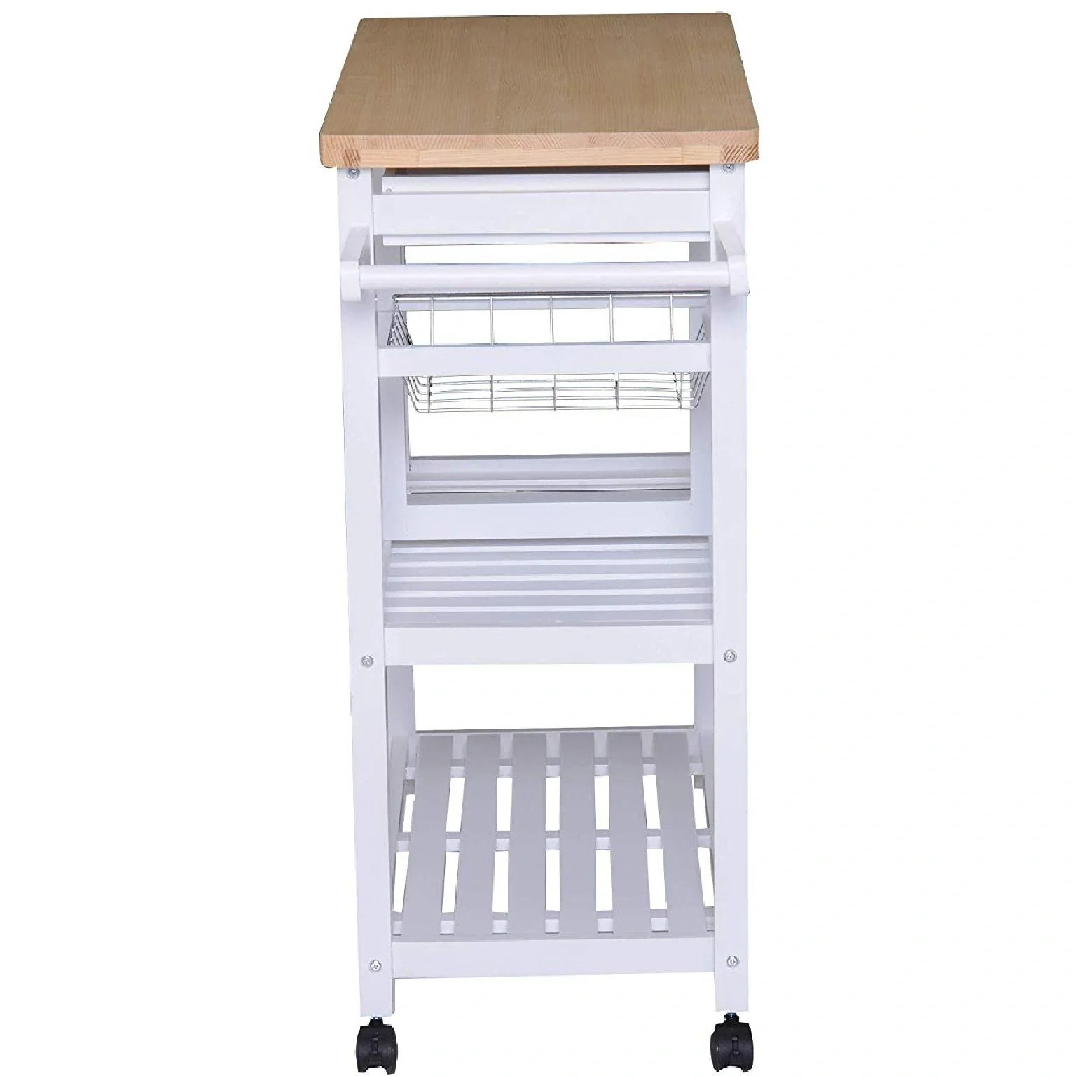 Servierwagen Küchenwagen Küchenrollwagen mit Rollen Korb Schubladen aus Holz weiß - 7