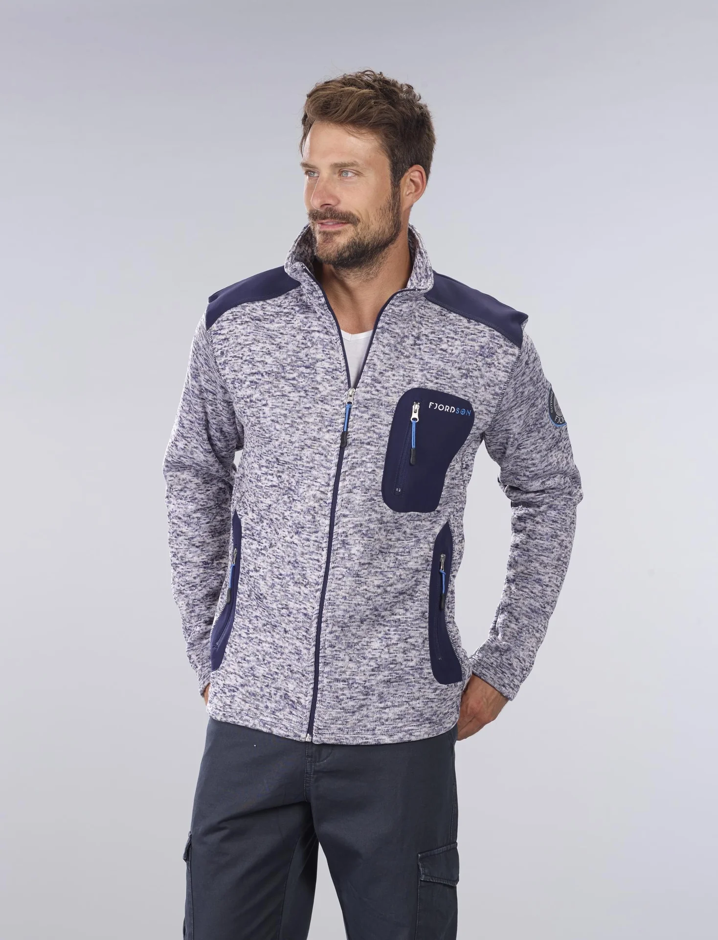 Strickfleece Jacke mit Reißverschluß, Farbe marine/grau melange, Gr. 3XL - 6