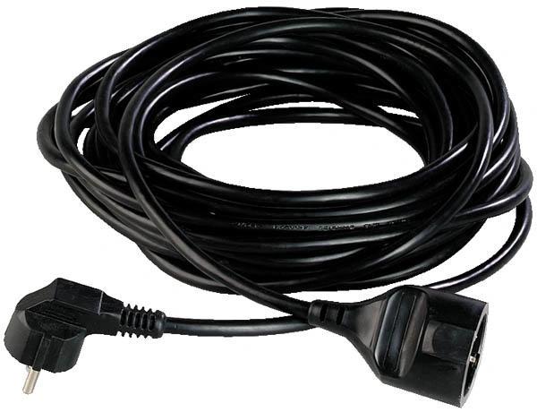 Verlängerungskabel 10m schwarz, mit Winkelstecker, PVC, für Innen - 1