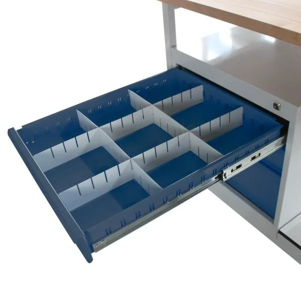 Werkbank Eko, 3 Schubladen, RAL 7035/7016, L1200xB600xH825mm, - 4