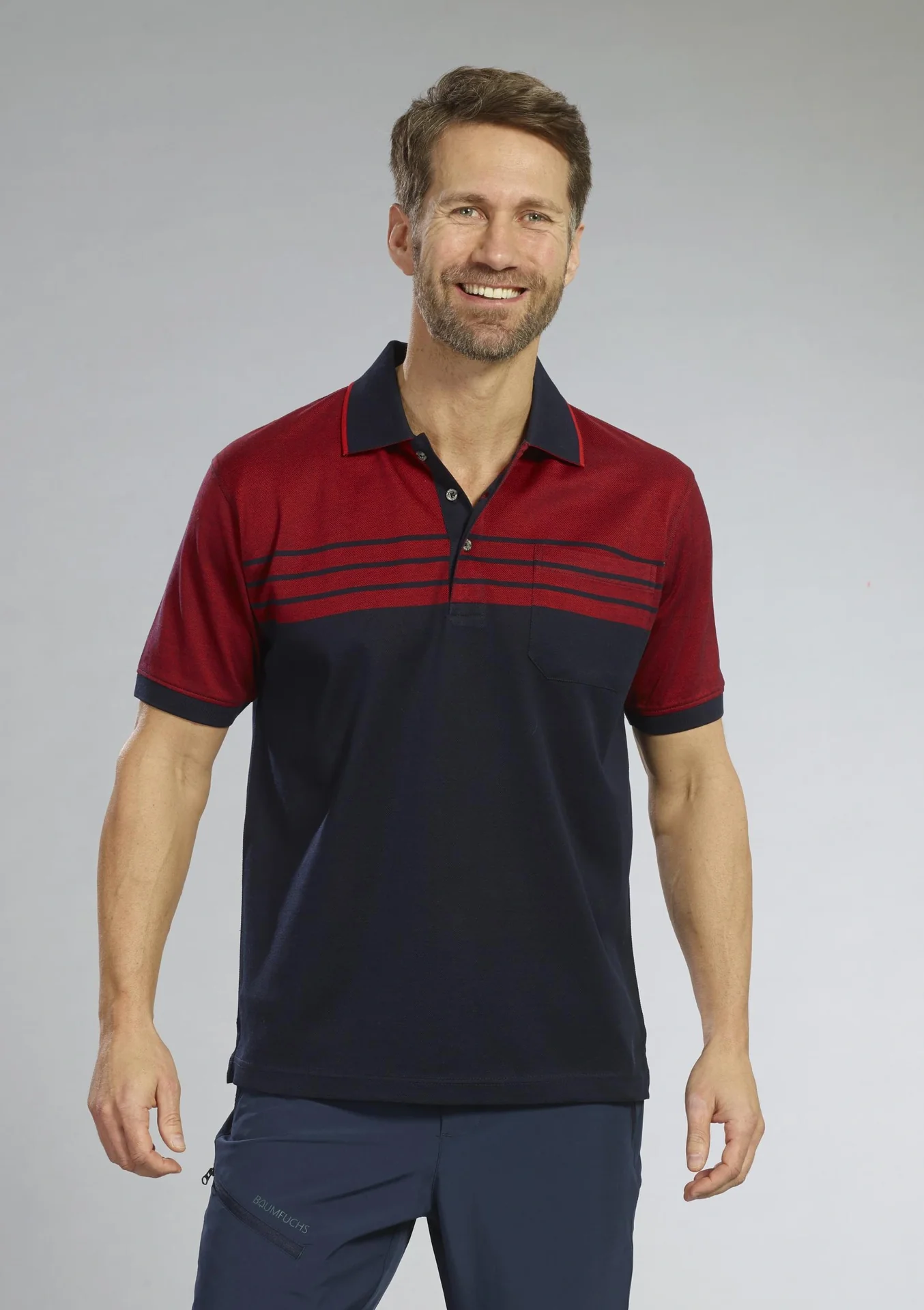 Poloshirt geknöpft, Farbe marine/rot, Gr.L - 2