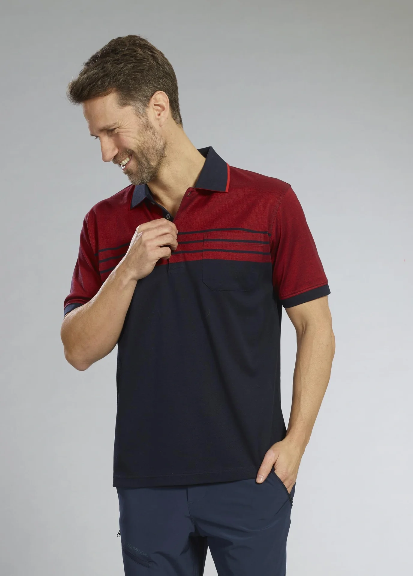 Poloshirt geknöpft, Farbe marine/rot, Gr.M - 4