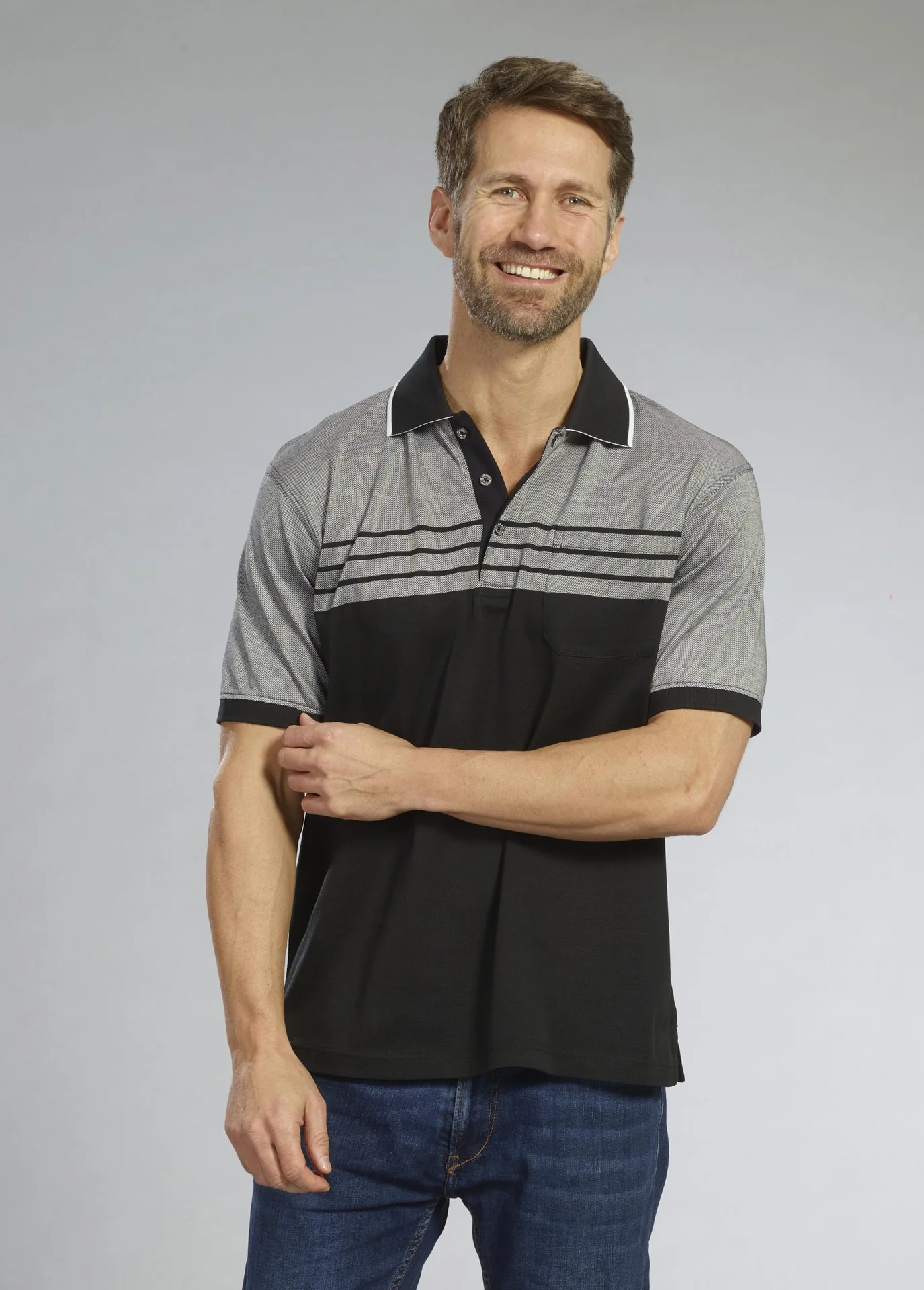 Poloshirt geknöpft, Farbe schwarz/grau, Gr.M - 5
