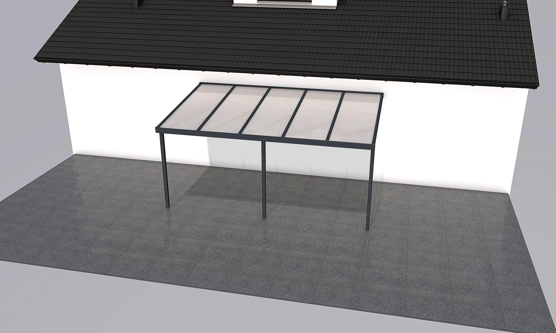 Terrassendach Premium, anthrazit, 5100 x 3060 mm - Polycarbonat Stegplatten 16 mm, weiß gestreift - 2