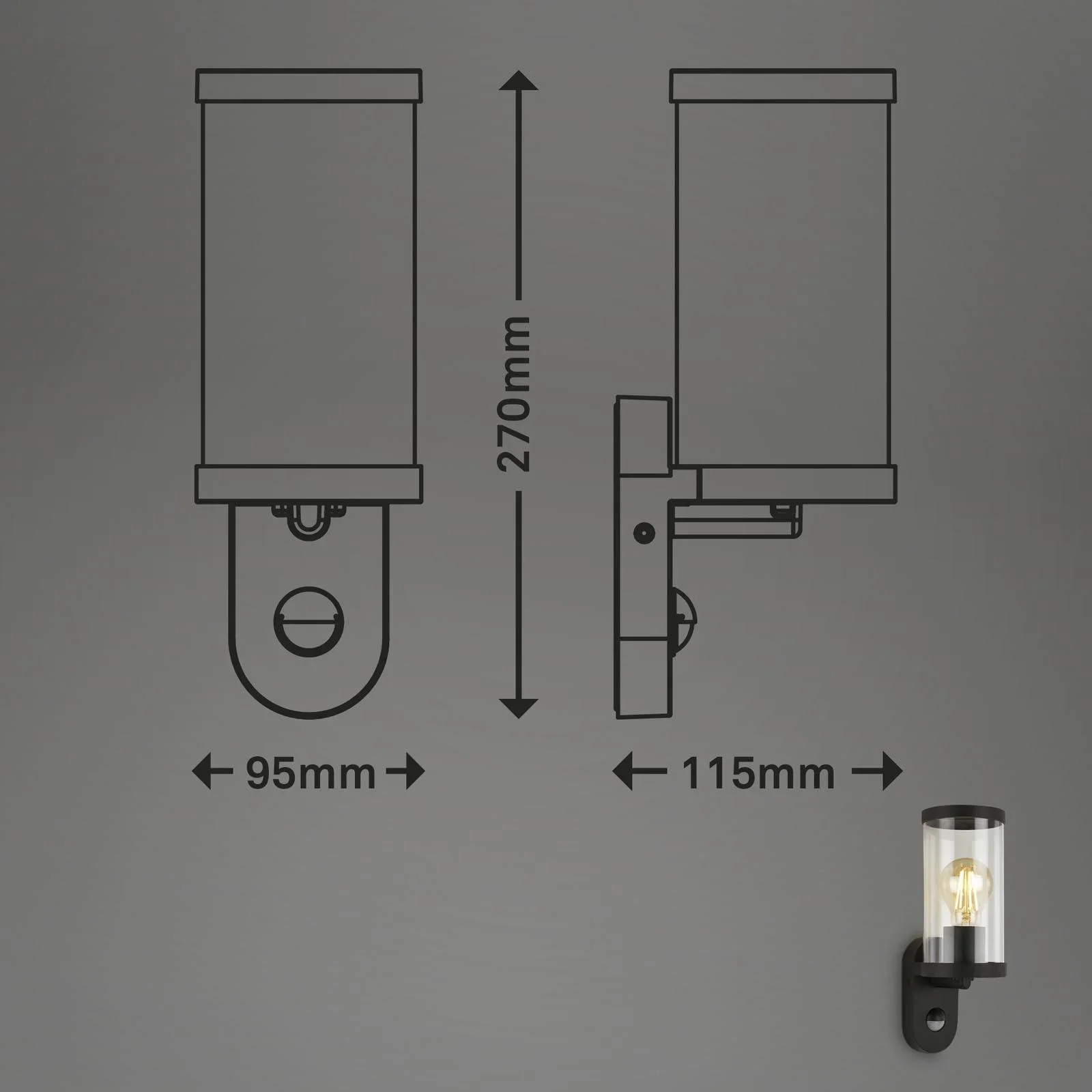 Außenleuchte mit Bewegungsmelder, Metall-Kunststoff / schwarz, IP44, E27 Fassung - 7