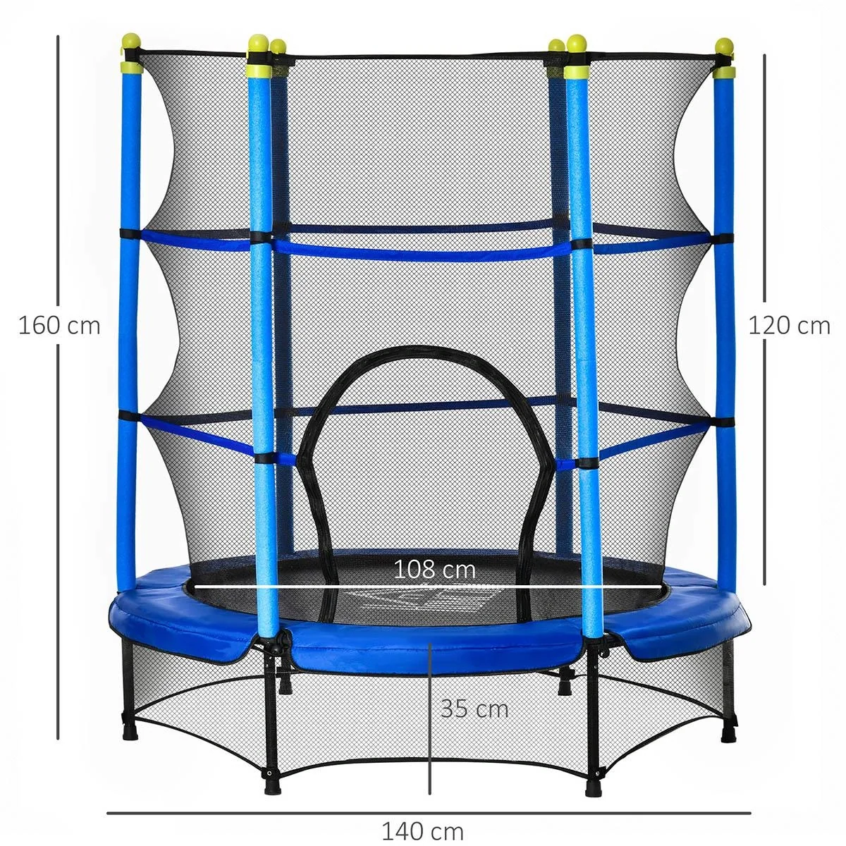 Trampolin für Kinder Ø140 cm Fitness-Trampolin mit Sicherheitsnetz Randabdeckung Gummiseil gepolstert Indoor Outdoor Spr - 5