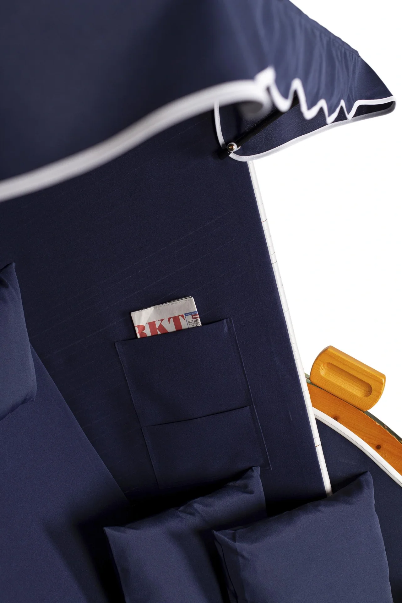 Strandkorb "Ostsee" Uni-Blau Massivholzgestell / wetterfestes Kunstrattan (weiss) - 4