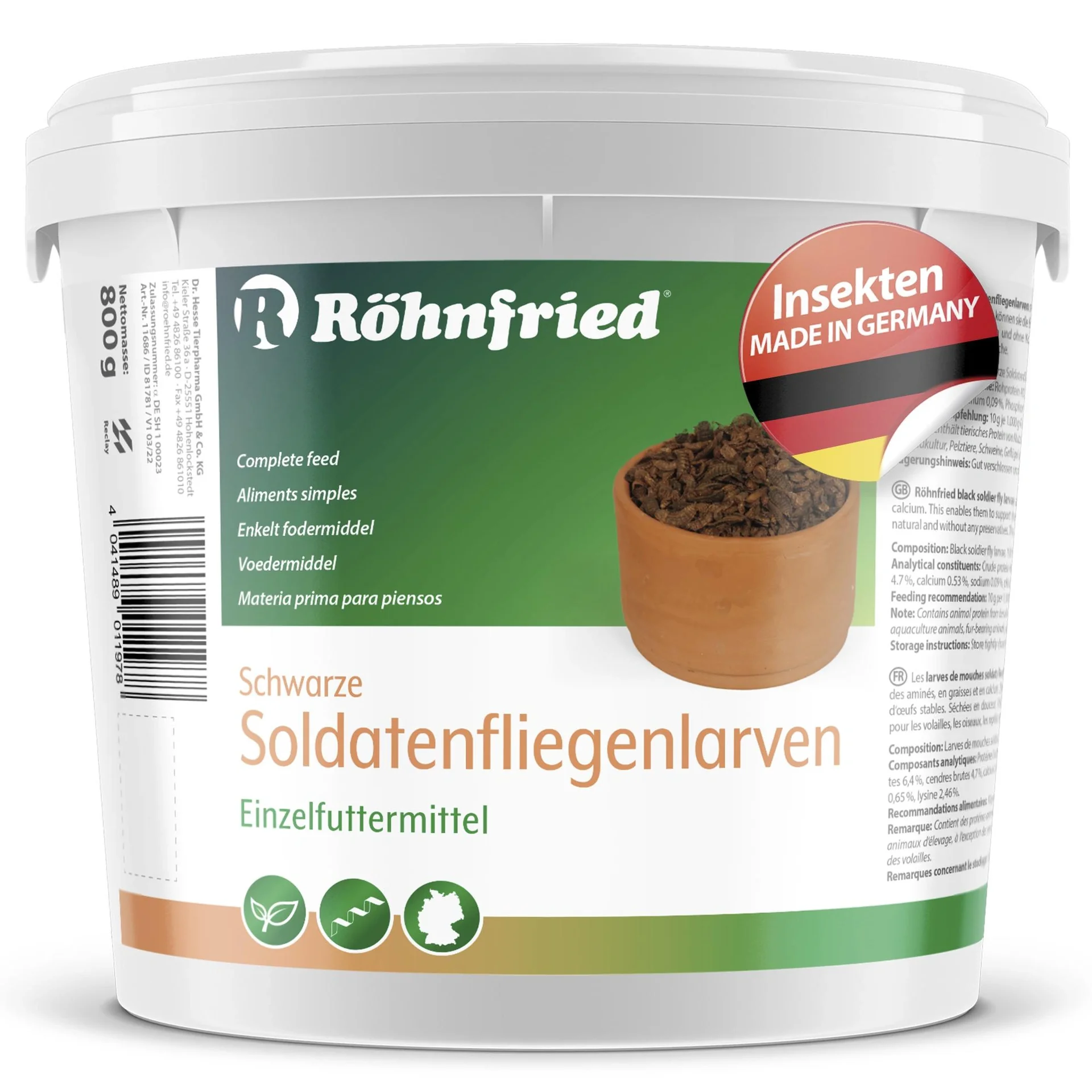 Soldatenfliegen-Larven, getrocknet, im Eimer, 800 g - 2