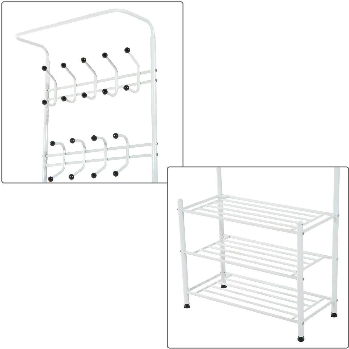 Kleiderständer 18 haken Wandgarderobe mit Schuhablage Metall Weiß - 5