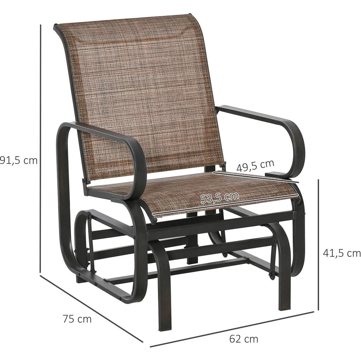 Schaukelstuhl Garten Gartenstuhl Relaxstuhl Gartenschaukel Schaukel Stuhl outdoor für Terrasse Balkon Stahl Texteline Br - 5