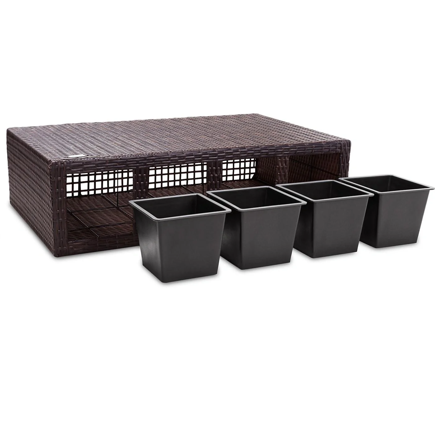 Pflanzgefäß Polyrotan braun 95 x 27 x 60cm geeignet für 4 Pflanzen - 4