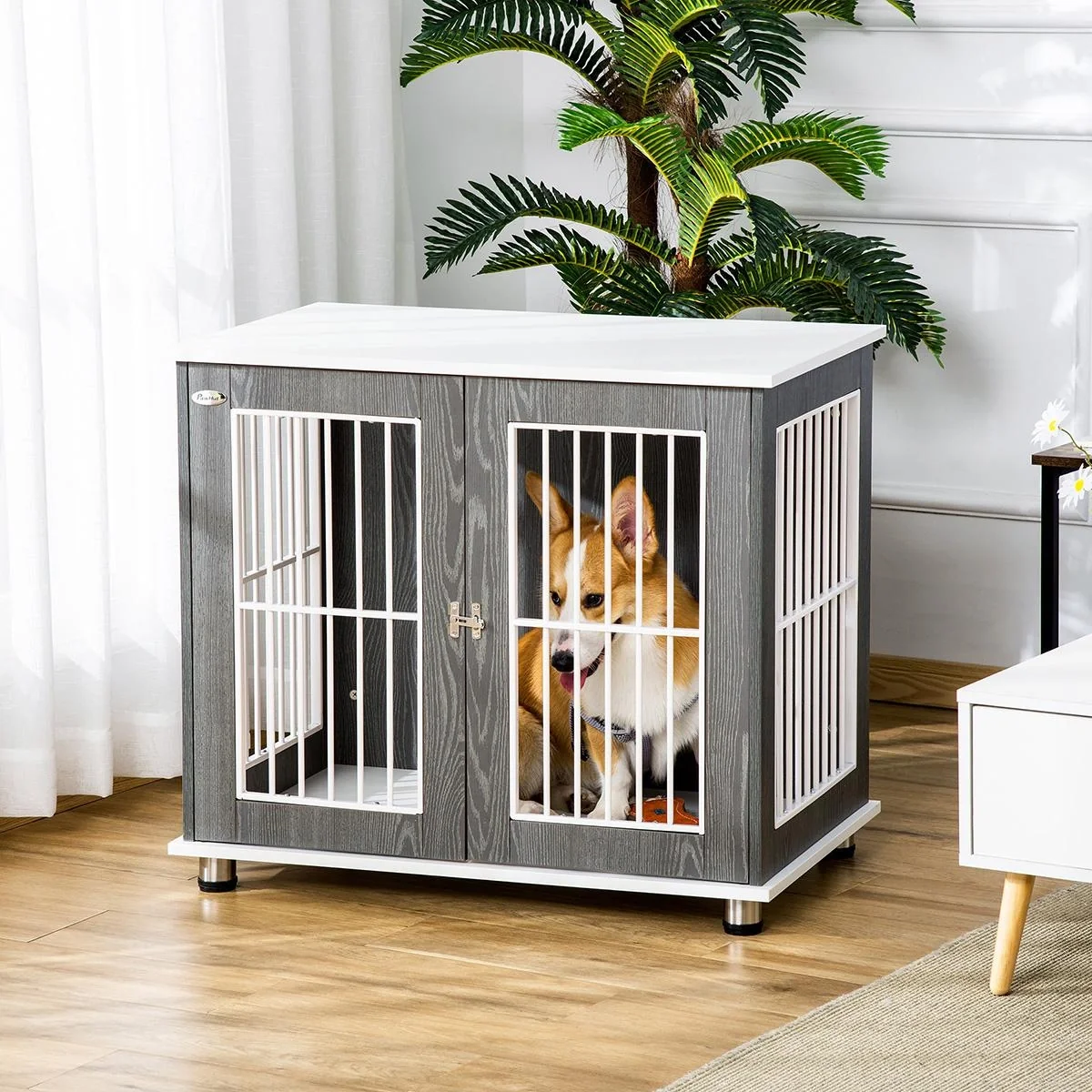 Hundekäfig aus Holz mit Tischoberfläche Schrank Kissen erhöhtes Design Hundebox Hundehütte Hundekisten für mittelgroße k - 4