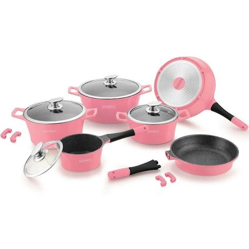 Töpfe und Pfannen mit Marmorbeschichtung - 14 Stück - rosa - 1