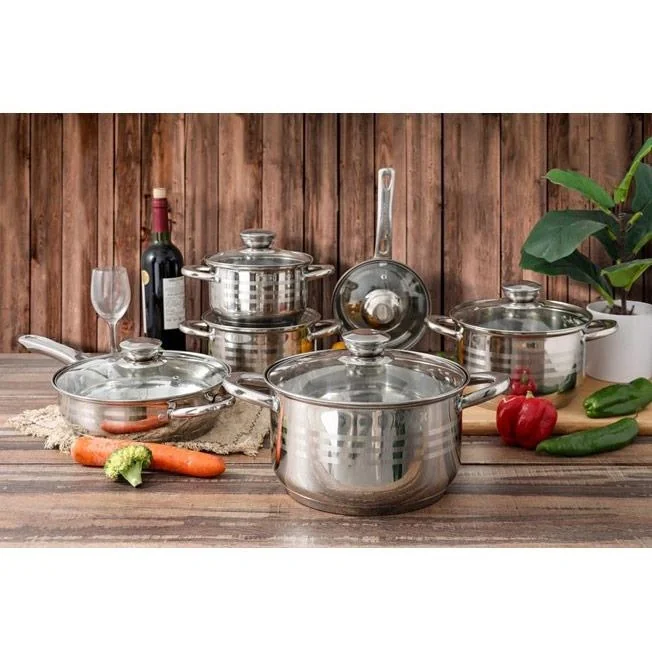 Topf- und Pfannenset - 18 Teile - Inklusive Untersetzer, Deckel und Utensilien - Silber - 8