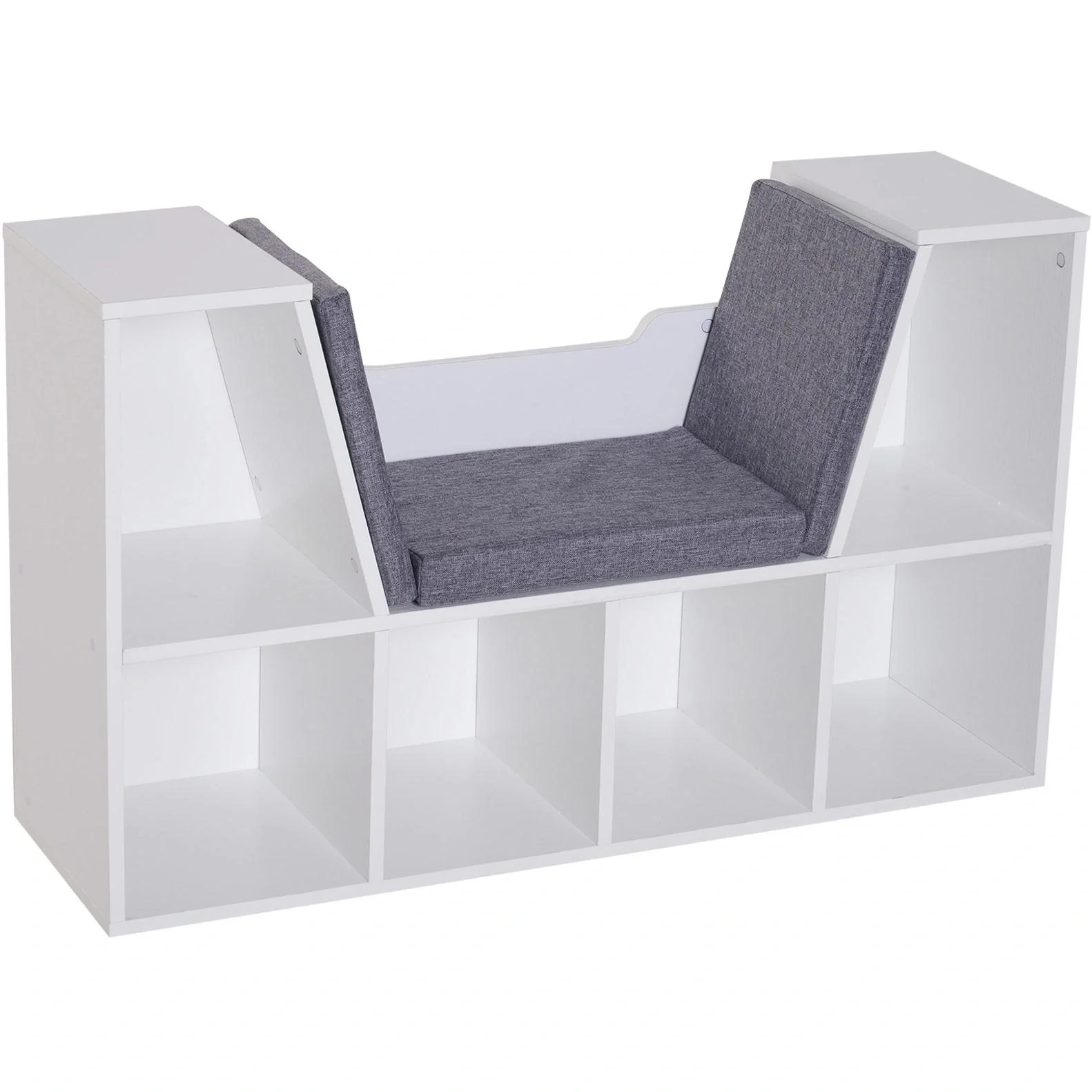 Bücherschrank Bücherregal mit Sitzkissen Standregal Regal mit Sitzbank Holz Leinen Weiß 102 x 30 x 61cm - 3