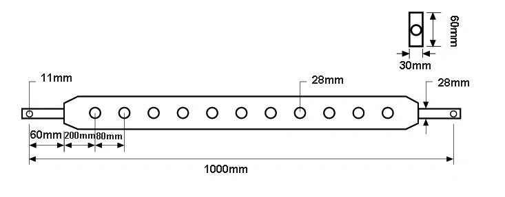 Ackerschiene Kat 2, 7 Löcher, 1000 mm, Ø 28 mm, 30 x 60 mm - 2