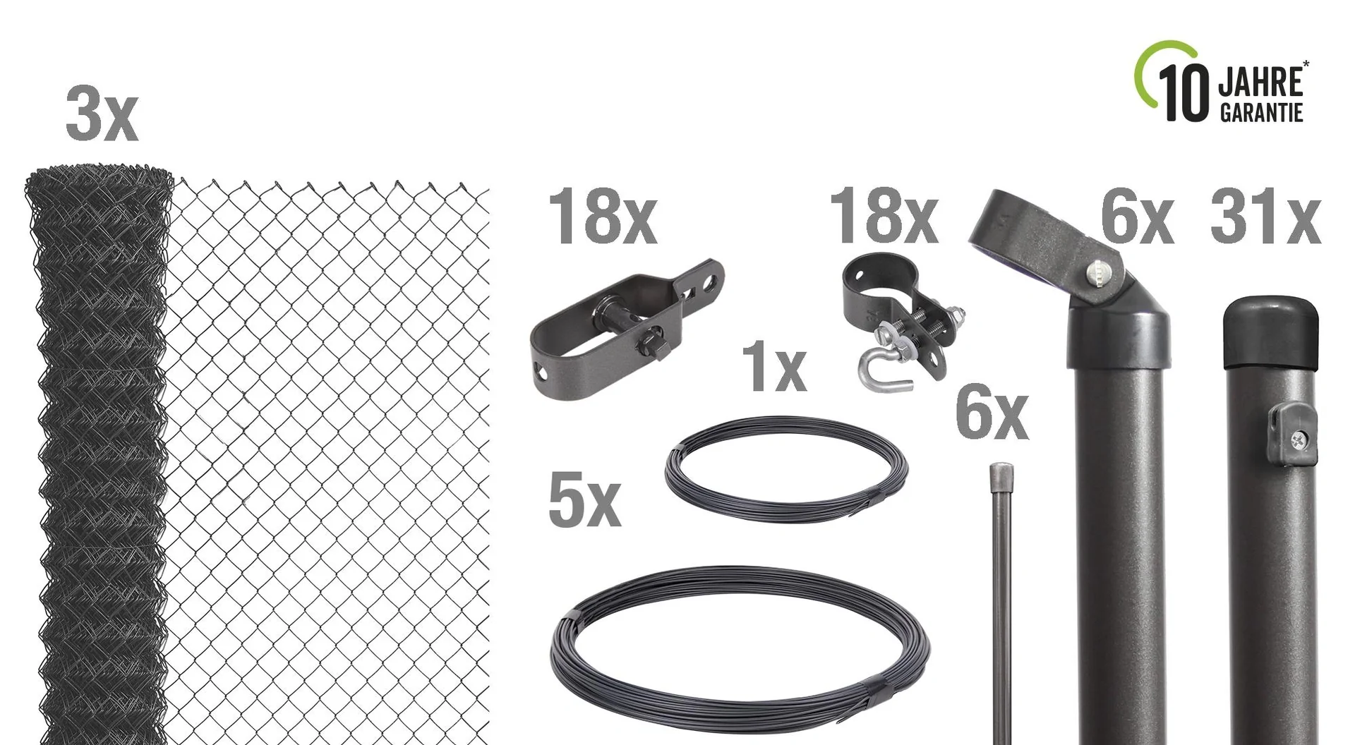 Maschendrahtzaun als Zaun-Komplettset, zum Einbetonieren, anthrazit-metallic, Höhe 125 cm, Länge 75 m - 2