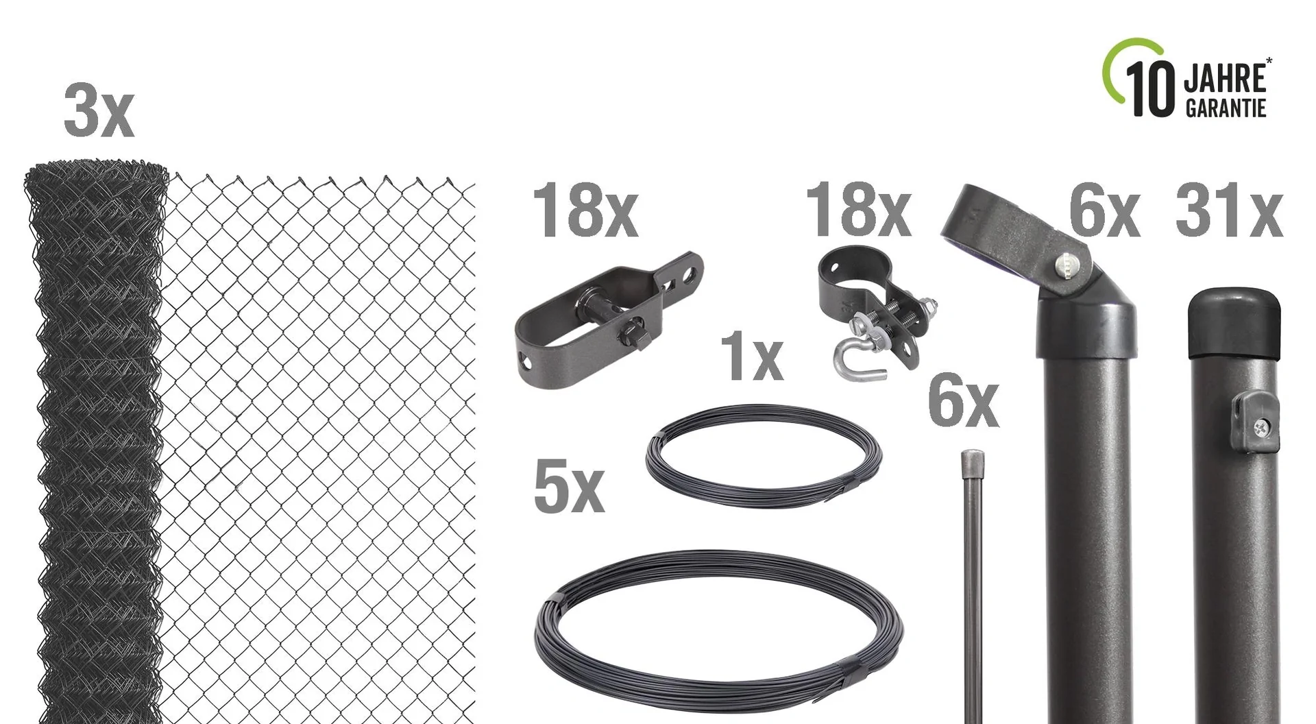 Maschendrahtzaun als Zaun-Komplettset, zum Einbetonieren, anthrazit-metallic, Höhe 100 cm, Länge 75 m - 2