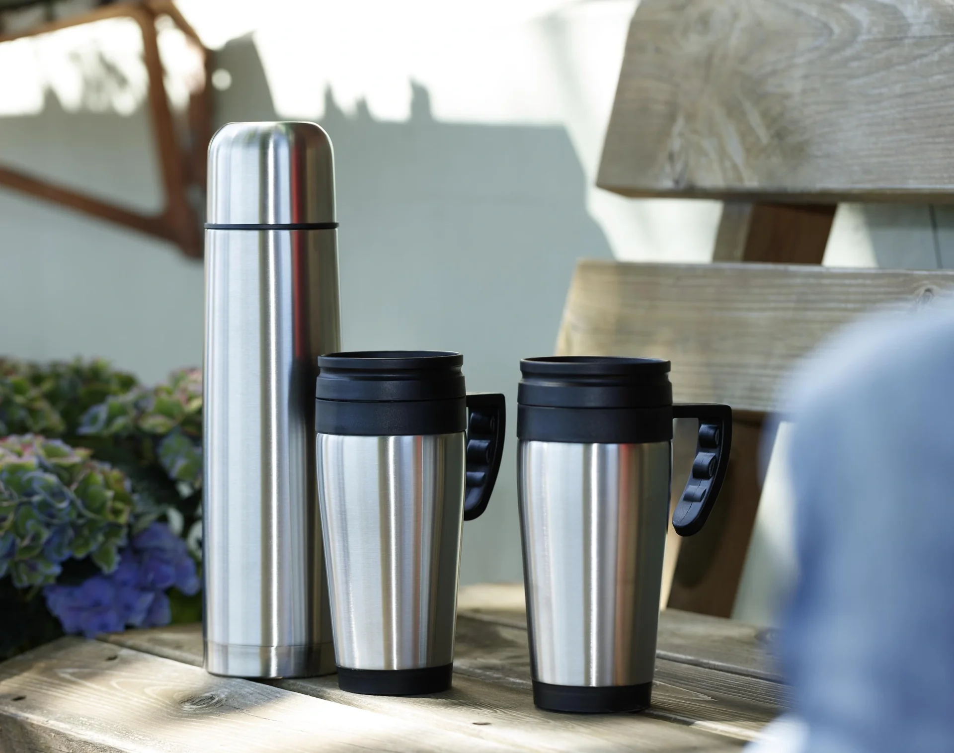 Travelling-Set 3-teilig, 1 Liter Isolierflasche + 2 x 400 ml Isolierbecher, Edelstahl matt, doppelwandig - 5