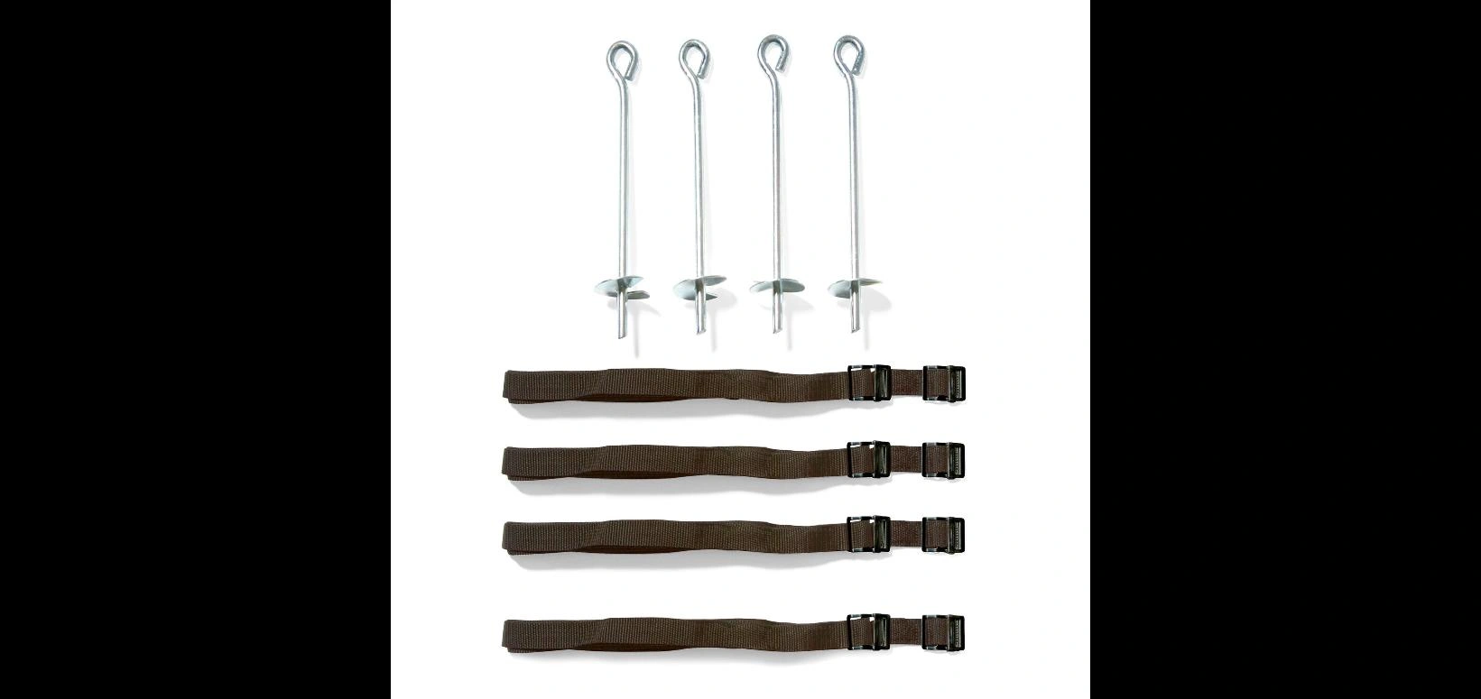 Trampolin Bodenanker-Set, Bodenanker-Set für Outdoor-Trampoline, 4 Befestigungshaken und 4 Befestigungsgurte - 1