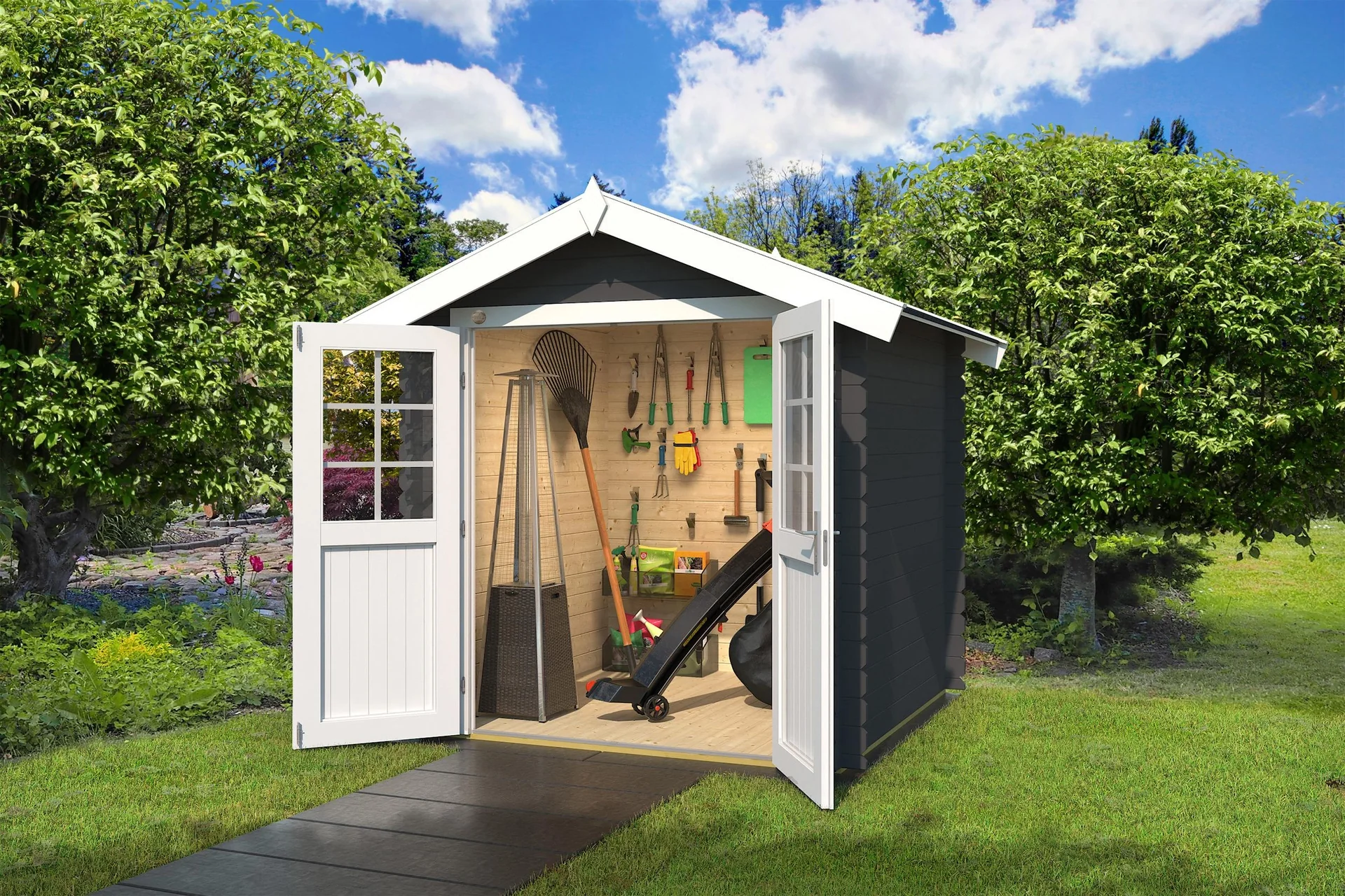 Gartenhaus 209 Gr.1, 253 x 234 x 244 cm graphitgrau mit Doppeltür - 4
