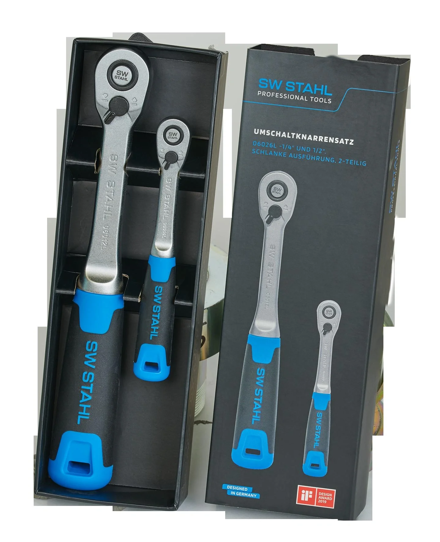 Umschaltknarrensatz, 1/4" und 1/2", schlanke Ausführung, 2-teilig - 7