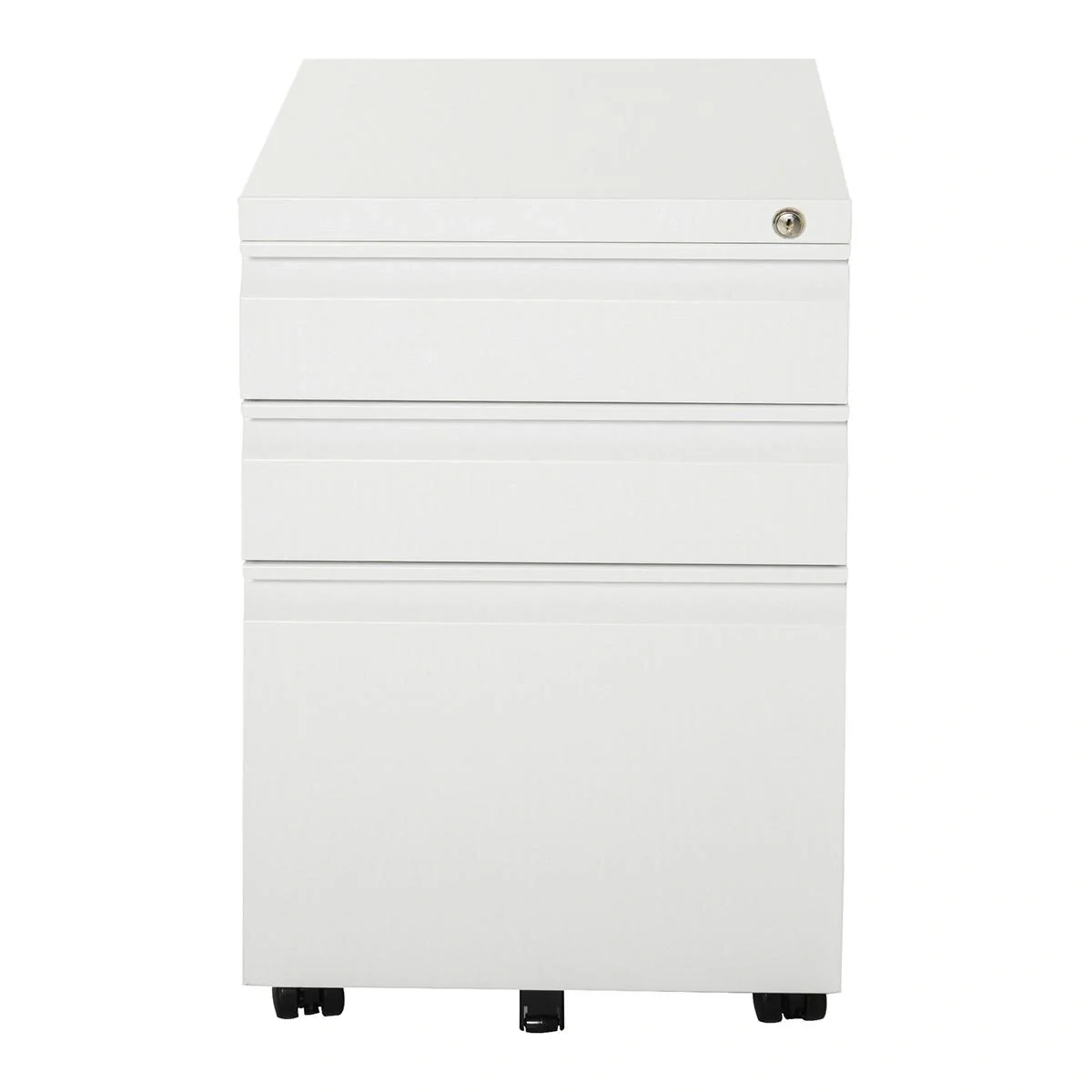 Rollcontainer mit 3 Schubladen Aktenschrank Büroschrank mit Rädern Bürocontainer mit konkavem Griff für Home-Office Stah - 4