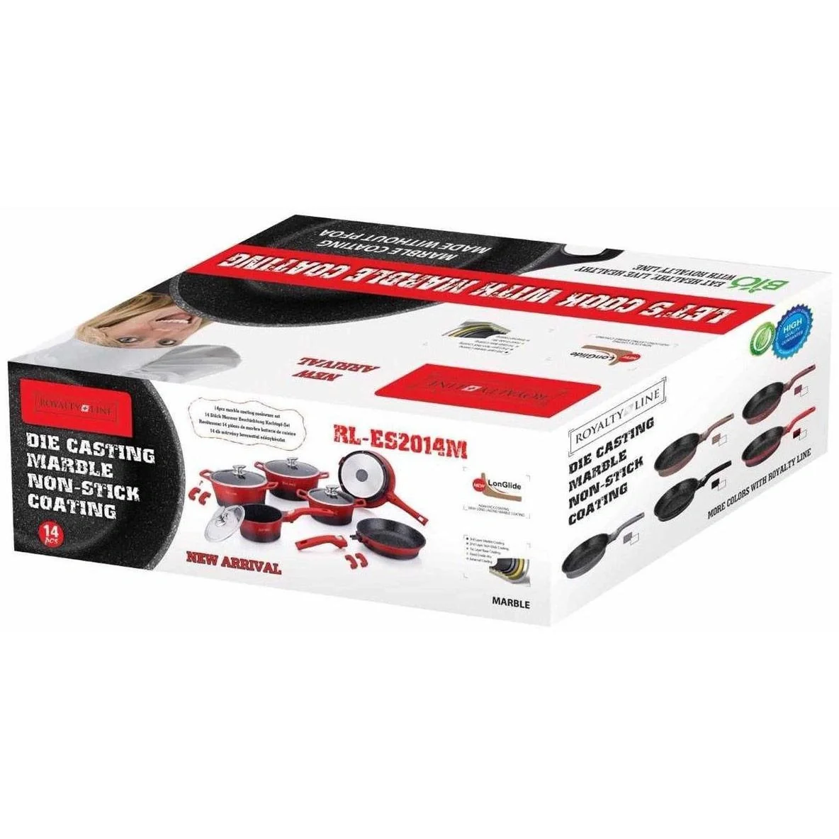 14-teiliges Marmor-Beschichtungspfannen-Set- Rot/Schwarz - 2