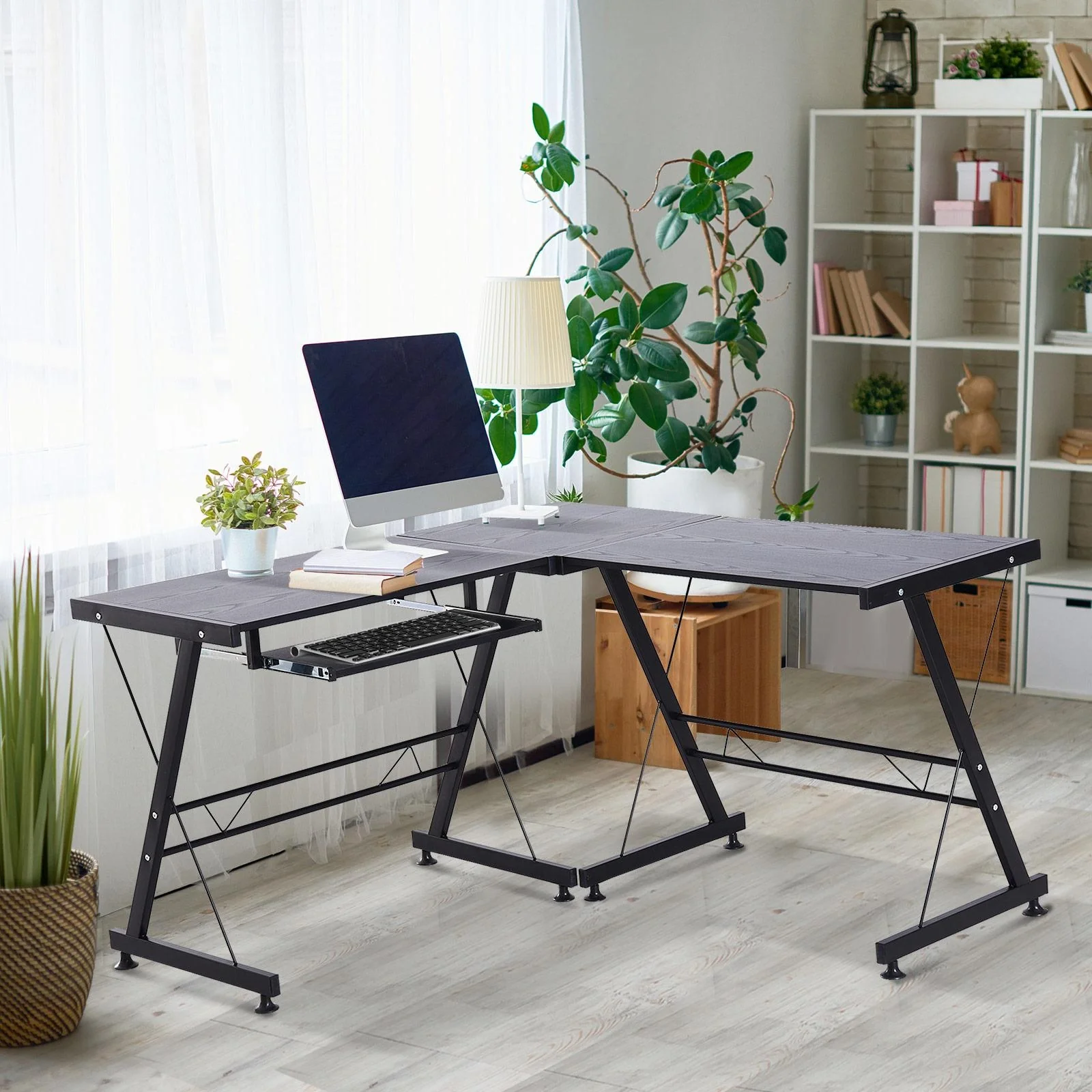Computertisch Schreibtisch Arbeitsstation flexibel MDF Stahl Schwarz 210 x 50 x 73,5 cm - 2