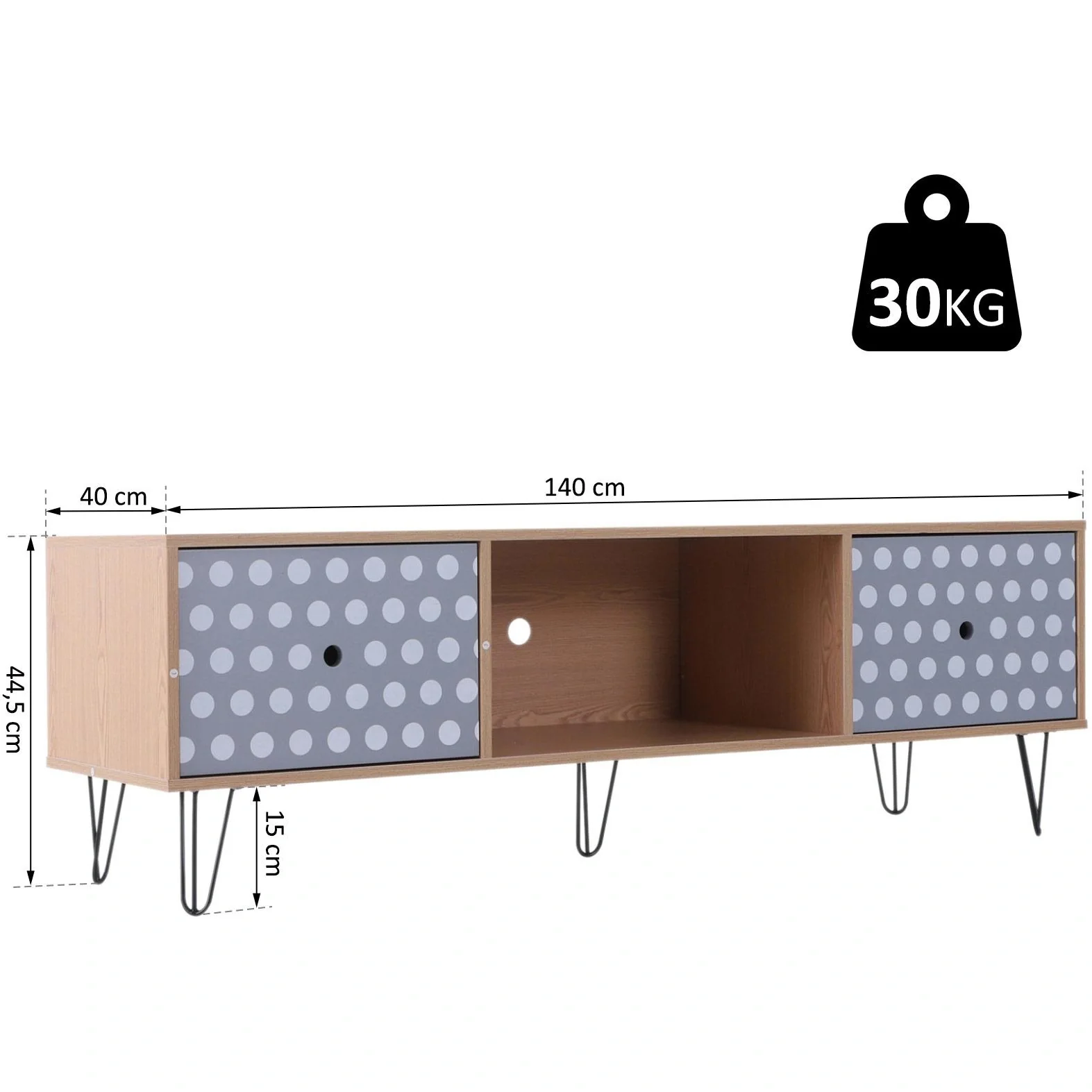 Fernsehtisch Fernsehschrank TV-Board Lowboard Retro-Stil mit Punktmuster Holz 140 x 40 x 44,5 cm - 8