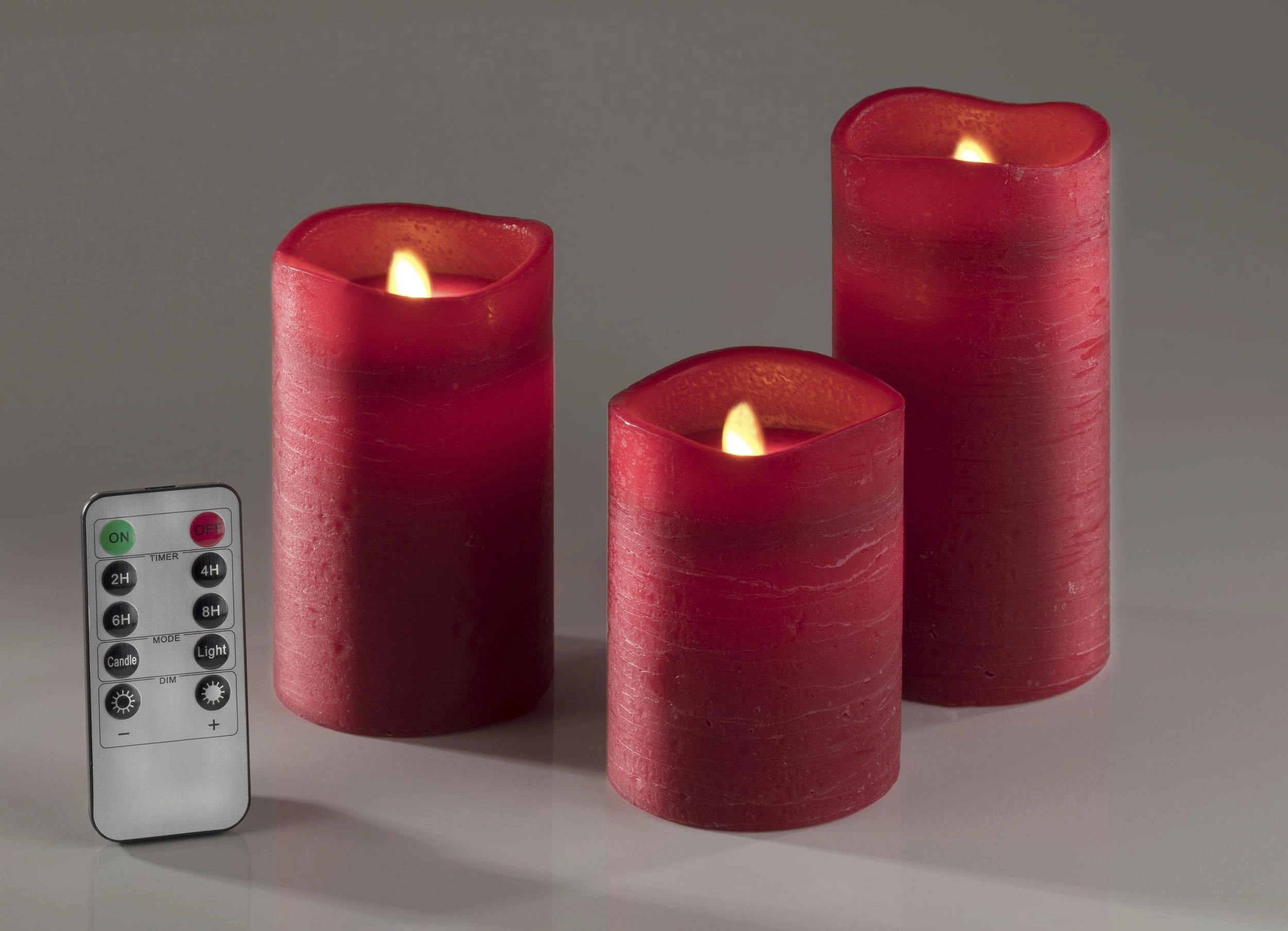 LED Echtwachskerzen mit Timer und Flackerlicht - 3er Set in rot - 4