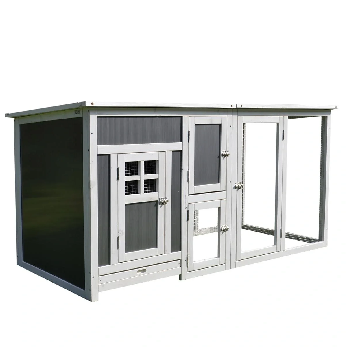 Hühnerstall Hühnerhaus Geeignet für 2-4 Hühner, mit Nistkasten Eierkiste mit 2 Fächern, Tanne, Grau+Weiß, 160 x 75 x 80 - 4