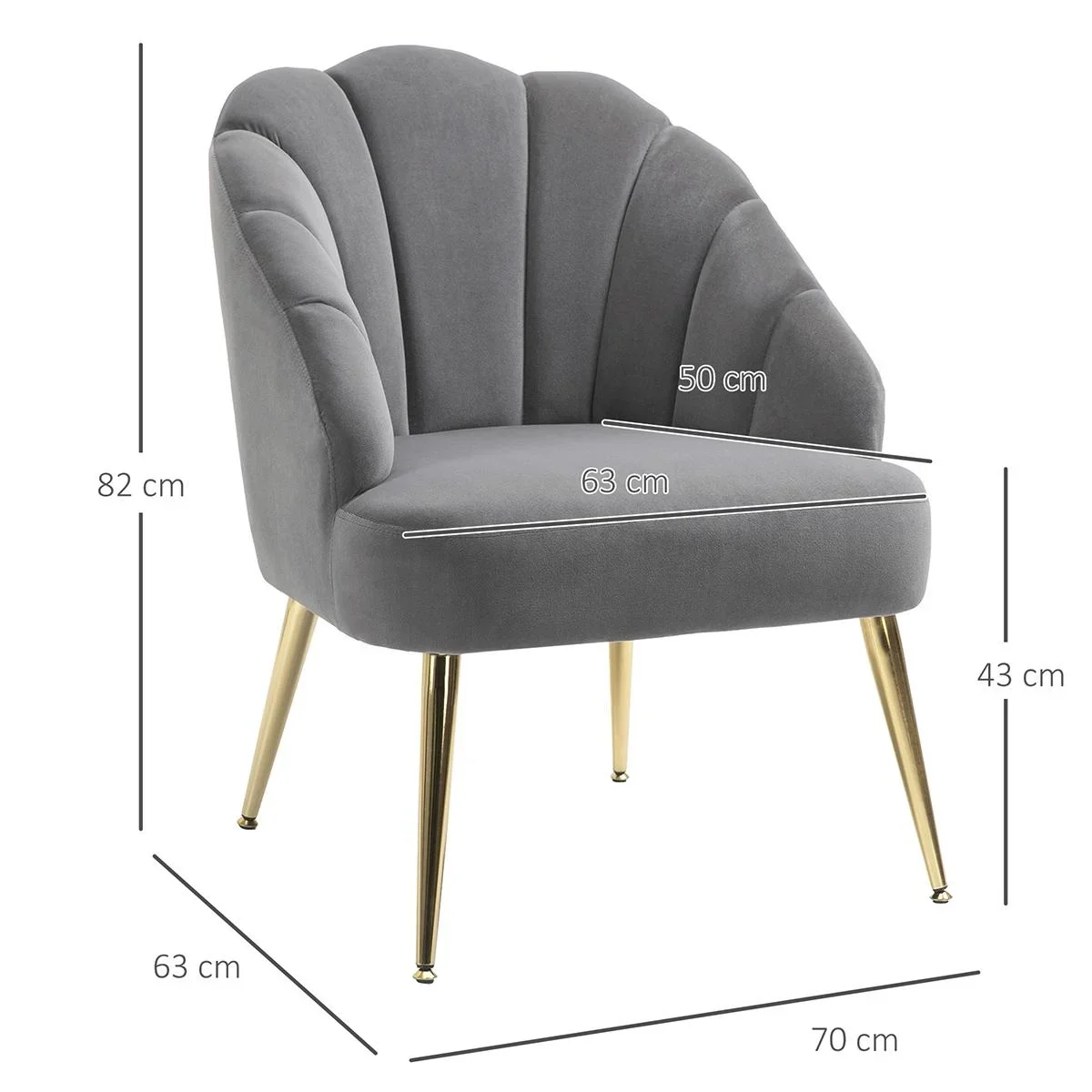 Esszimmerstuhl Wohnzimmerstuhl Bürostuhl Polsterstuhl Retro Design Polyester Stahl Grau+Gold 70 x 63 x 82 cm - 4