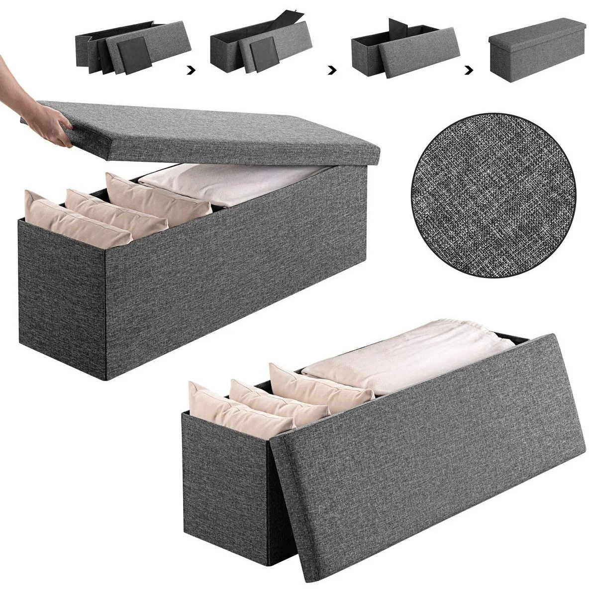 Sitzbank mit Stauraum - klappbar Dunkelgrau 115x38x38cm - 6