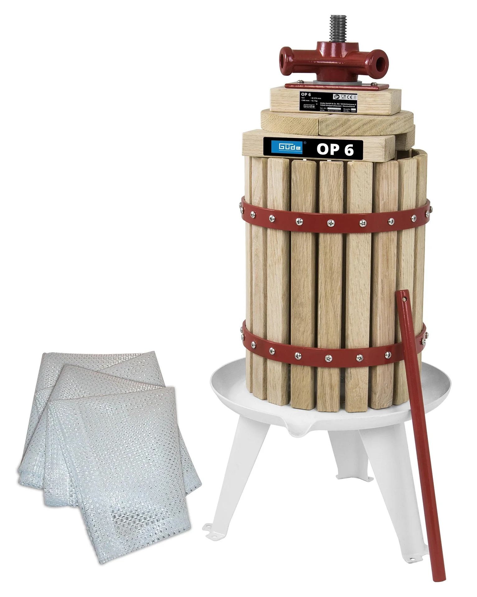 Set Obstpresse „OP 6“ mit 6 Liter Presskorb, mechanischer Antrieb + 2 Presstücher - 1